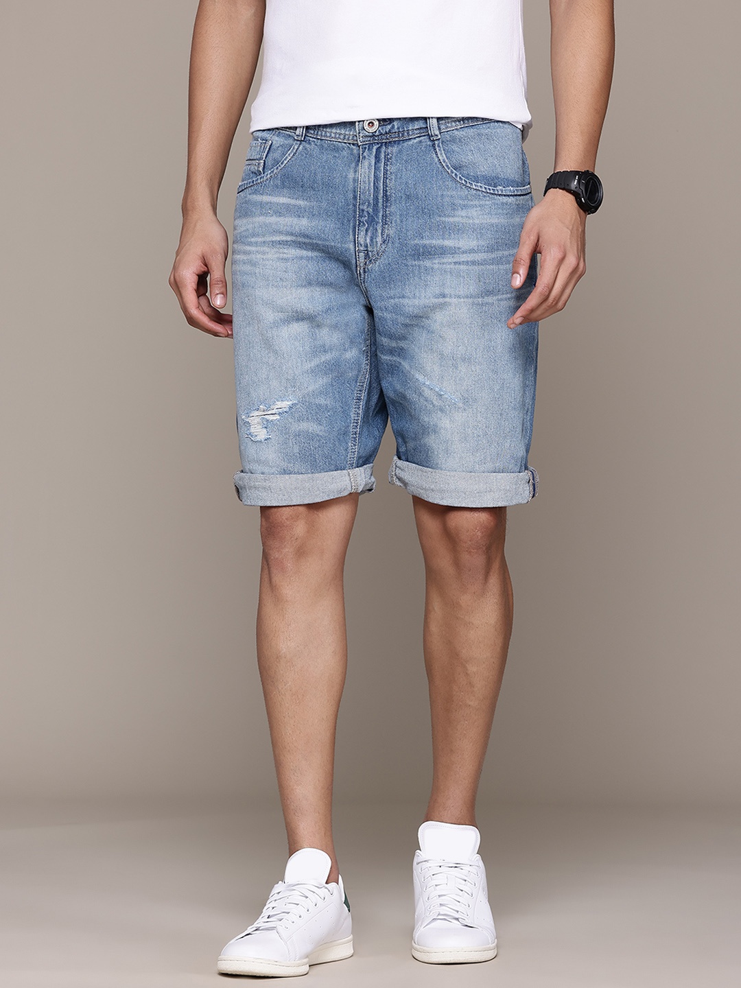 

Petrol Men Distressed Denim Shorts, Blue