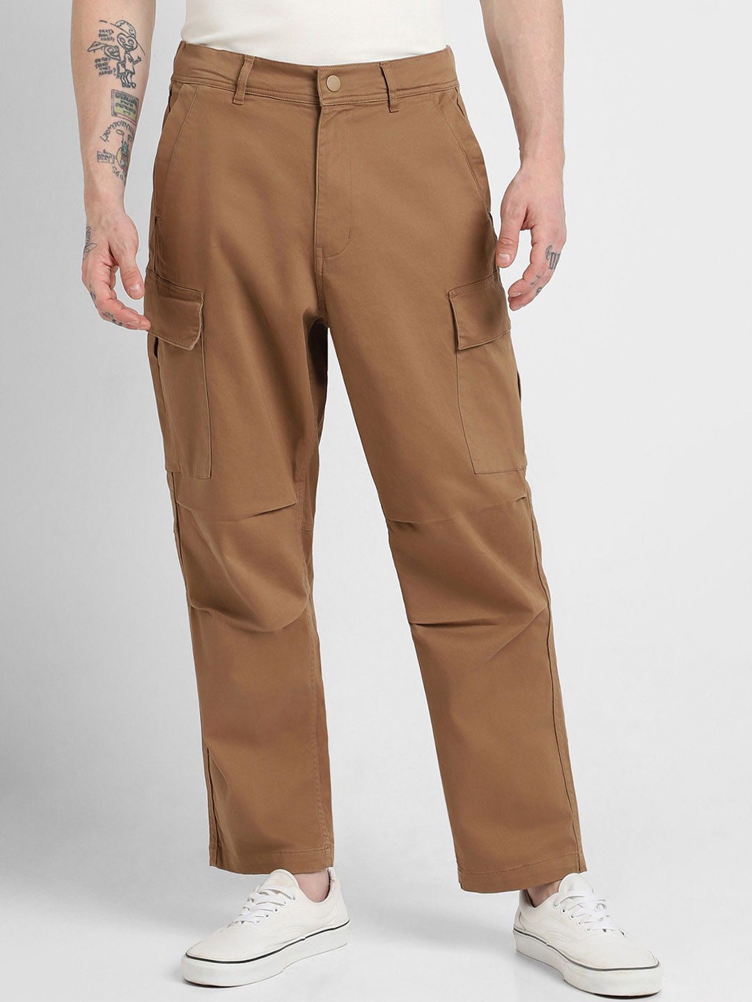 

FOREVER 21 Men Loose Fit Cargos Trousers, Brown