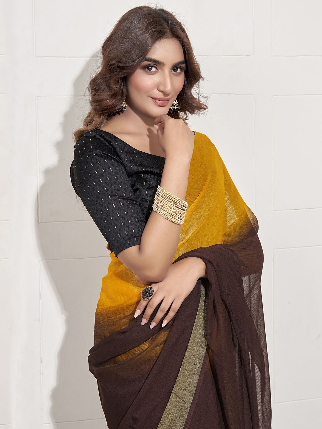 

Mitera Ombre Zari Woven Pure Chiffon Ready to Wear Saree, Yellow