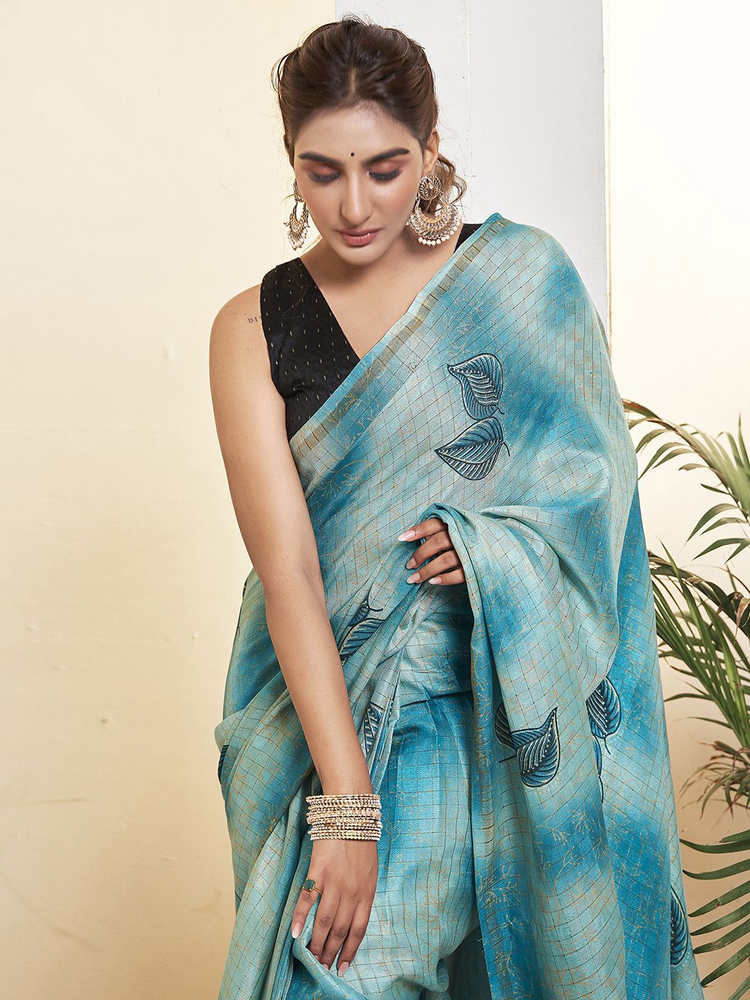 

Mitera Printed Zari Ready to Wear Maheshwari Saree, Blue