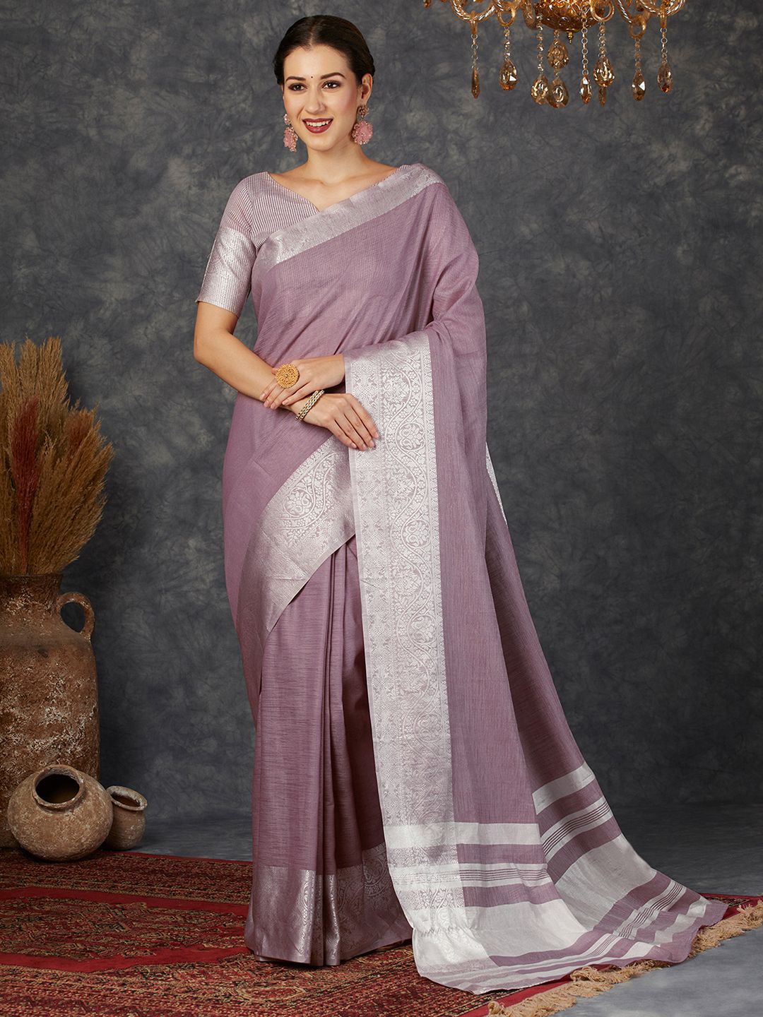 

Mitera Woven Design Border Zari Banarasi Saree, Purple