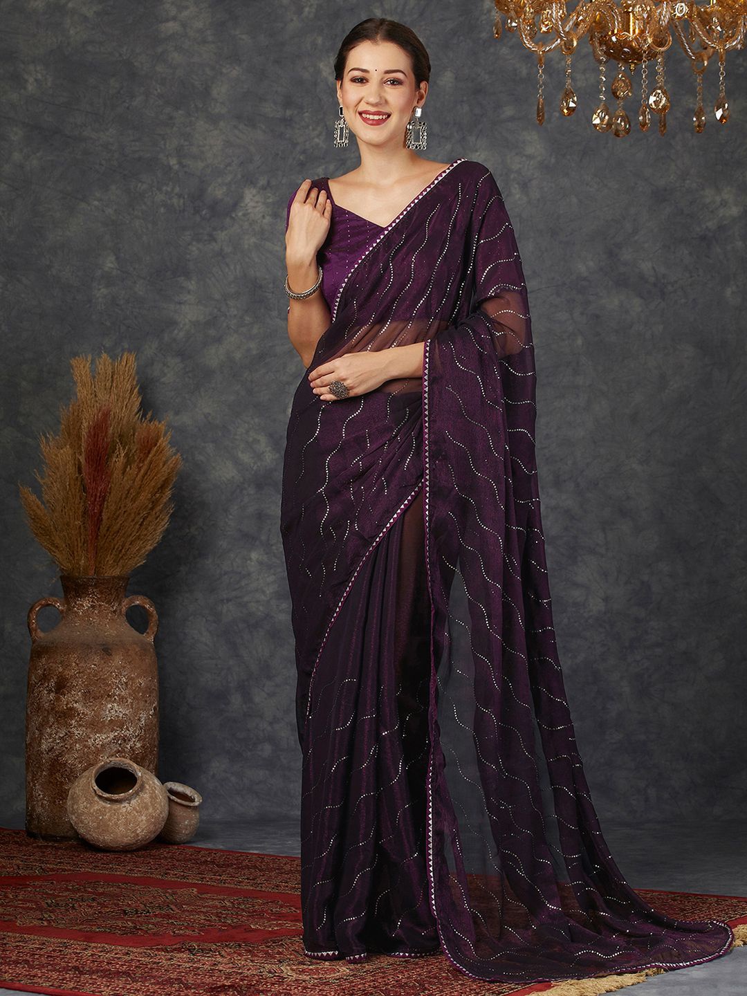 

Mitera Embellished Gotta Patti Pure Chiffon Saree, Purple