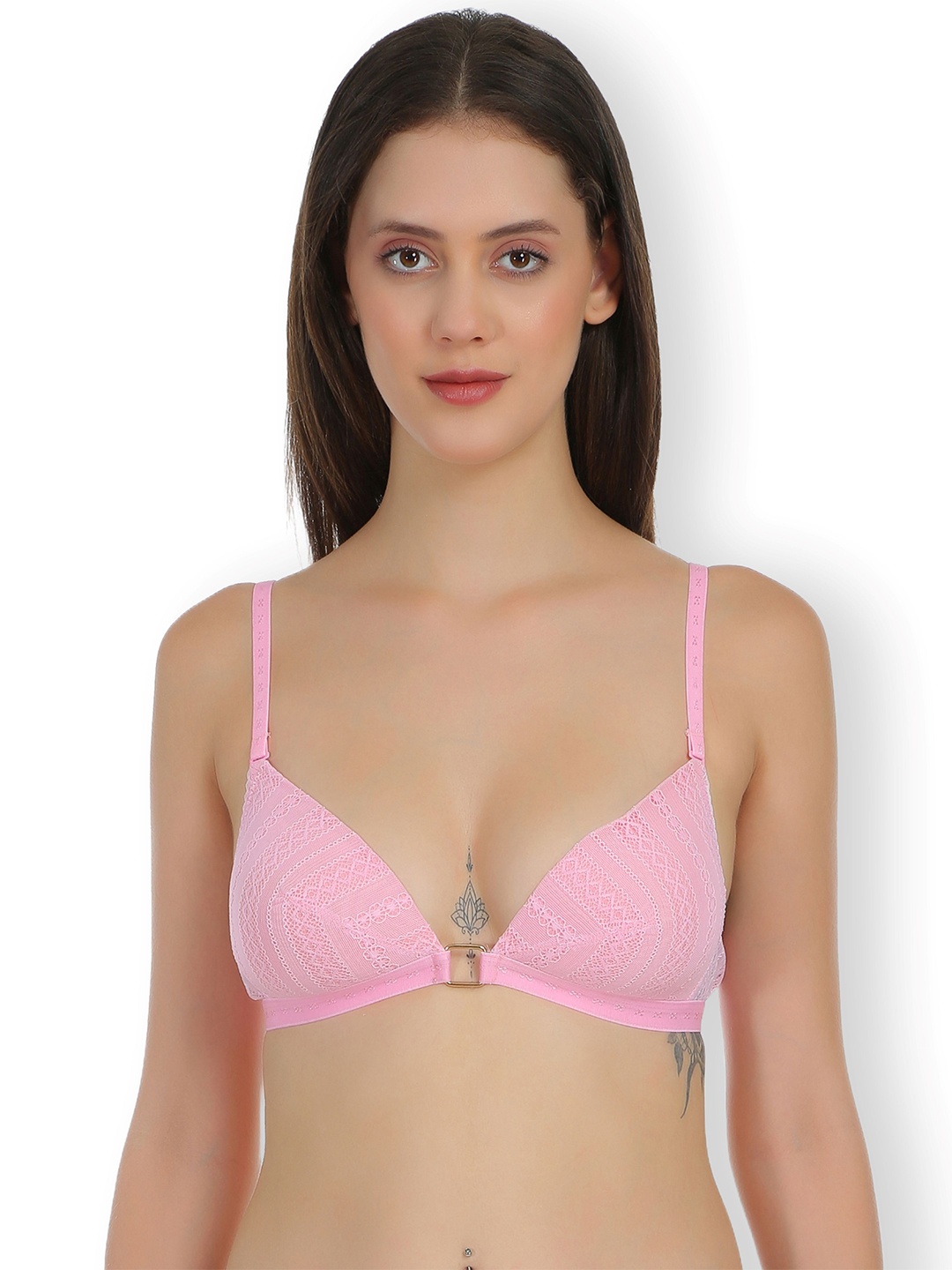 

SELFCARE Abstract Half Coverage Lightly Padded Plunge Bra, Pink