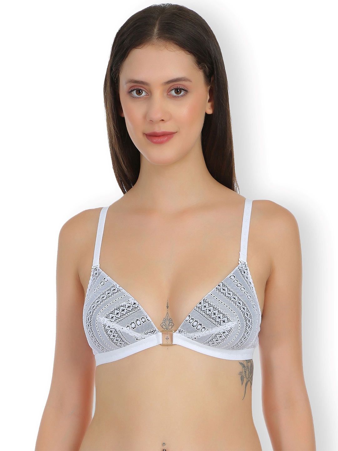 

SELFCARE Abstract Self Design Half Coverage Lightly Padded Plunge Bra with All Day Comfort, White