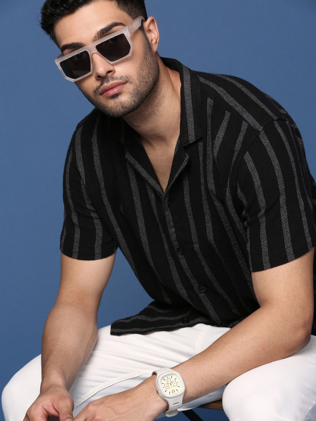 

SHOWOFF Men Striped Cotton Standard Relaxed Fit Casual Shirt, Black