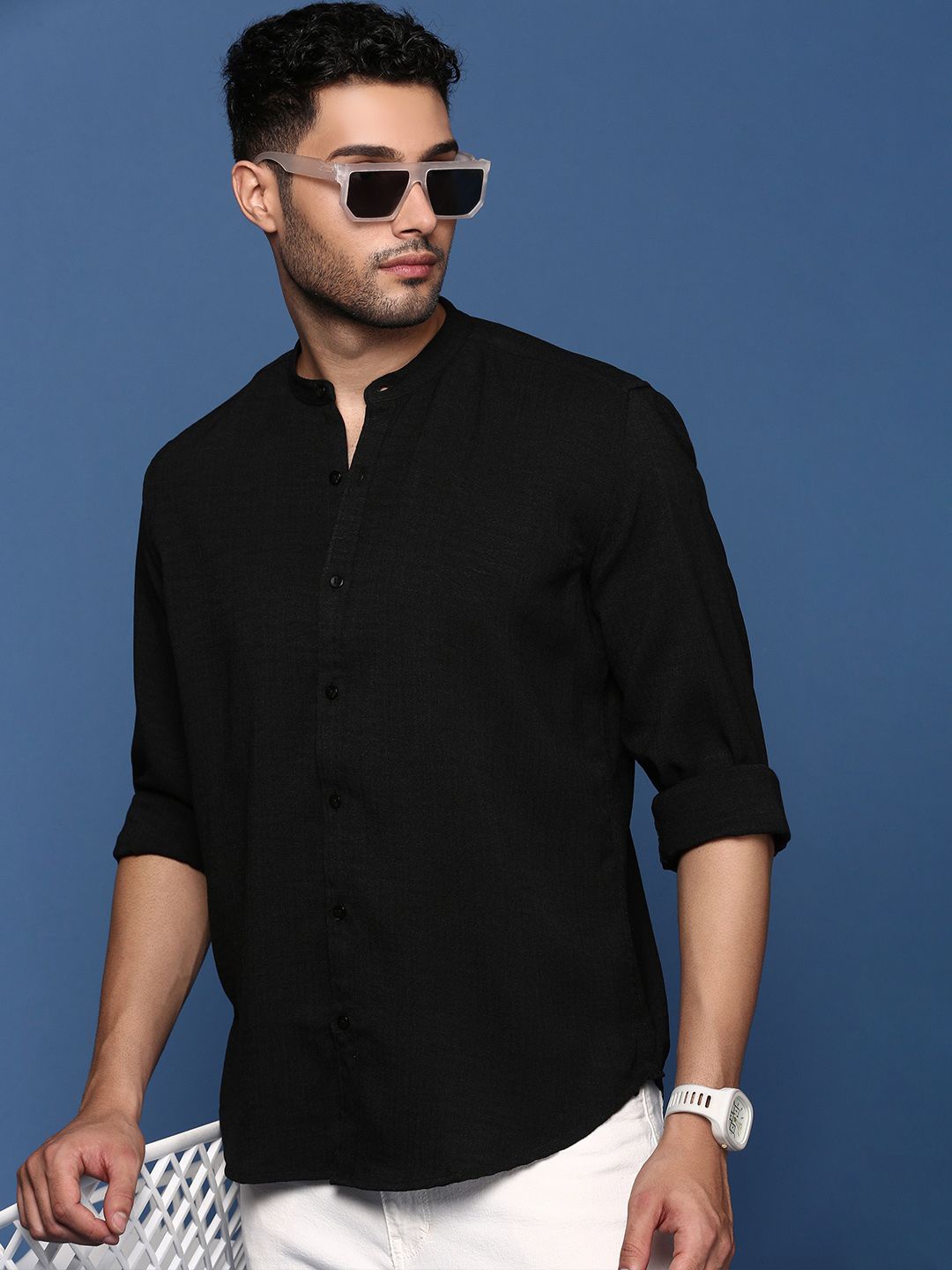 

SHOWOFF Men Solid Cotton Standard Slim Fit Casual Shirt, Black