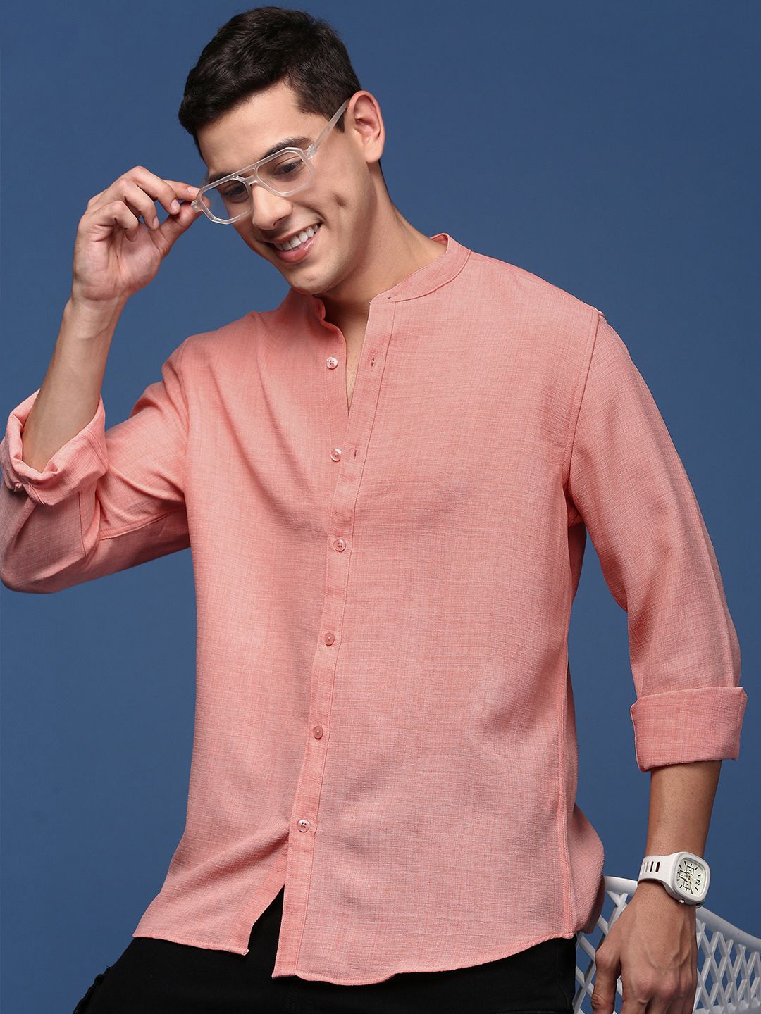 

SHOWOFF Men Solid Standard Slim Fit Opaque Casual Shirt, Peach