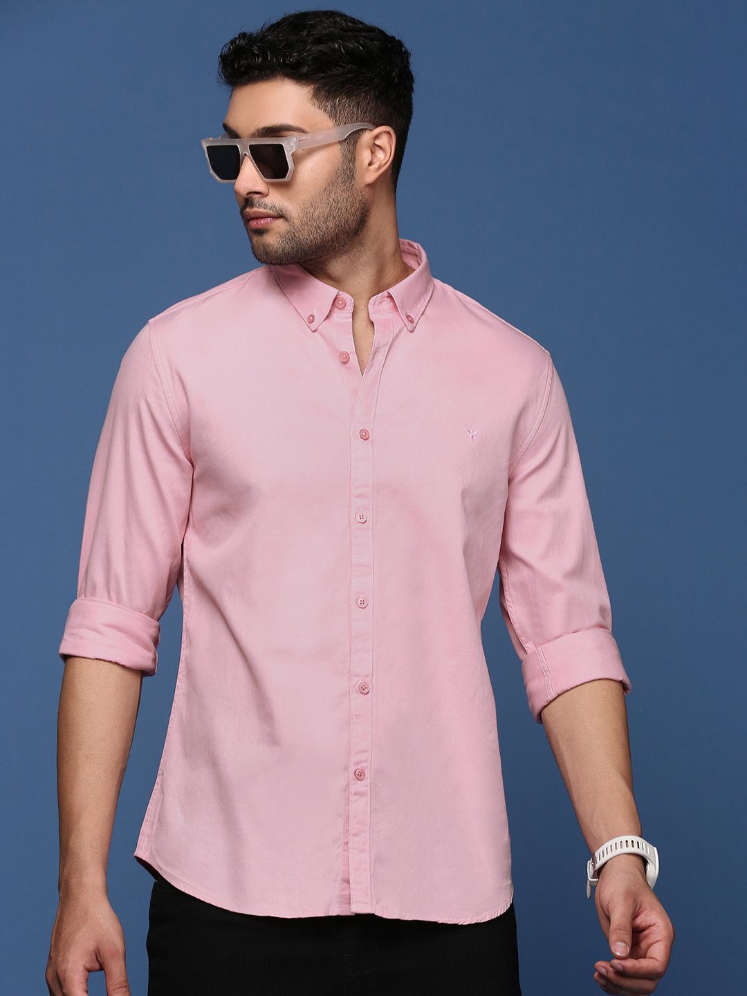 

SHOWOFF Men Solid Cotton Standard Slim Fit Casual Shirt, Pink