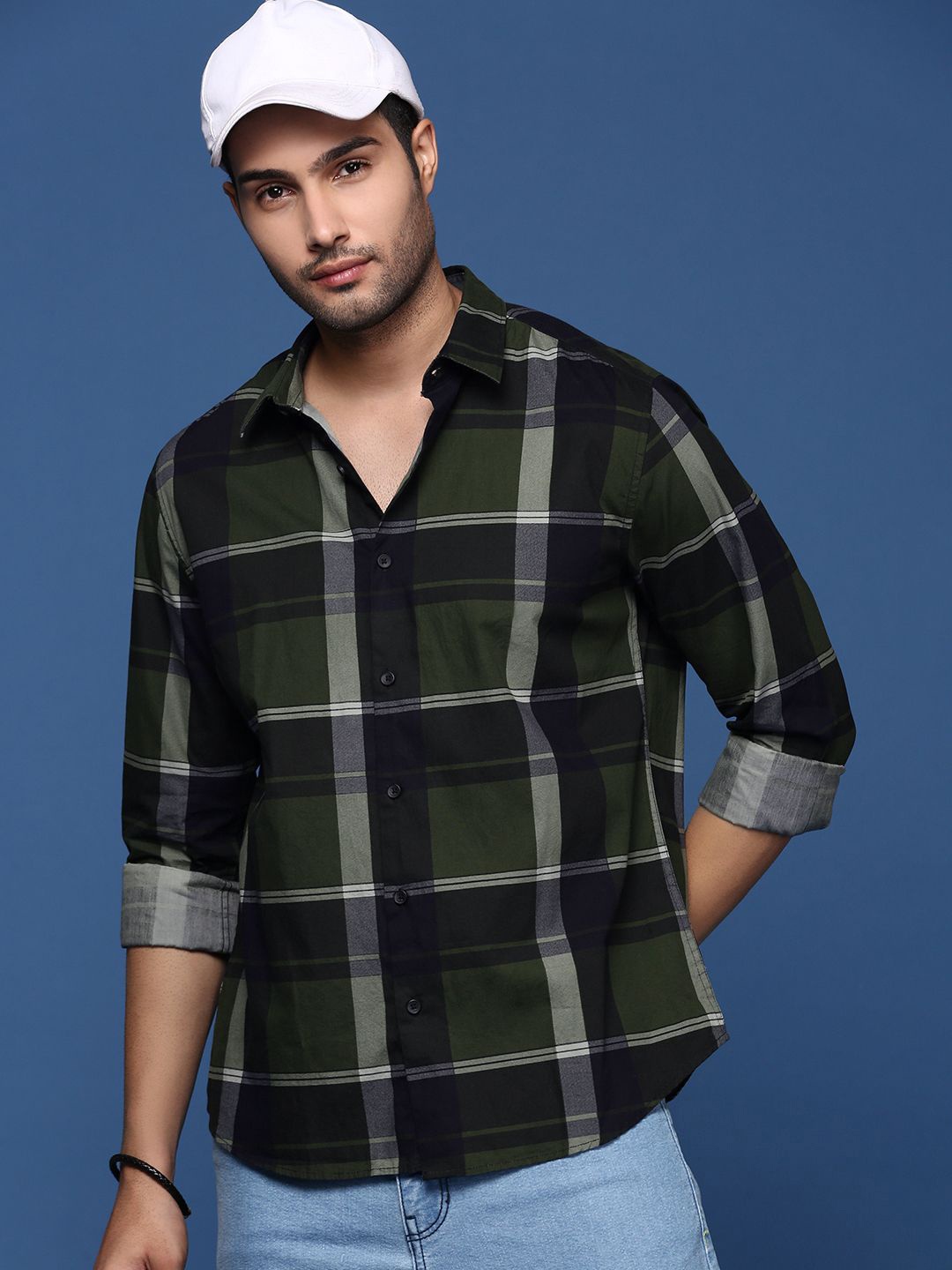 

SHOWOFF Men Checked Cotton Standard Slim Fit Casual Shirt, Green