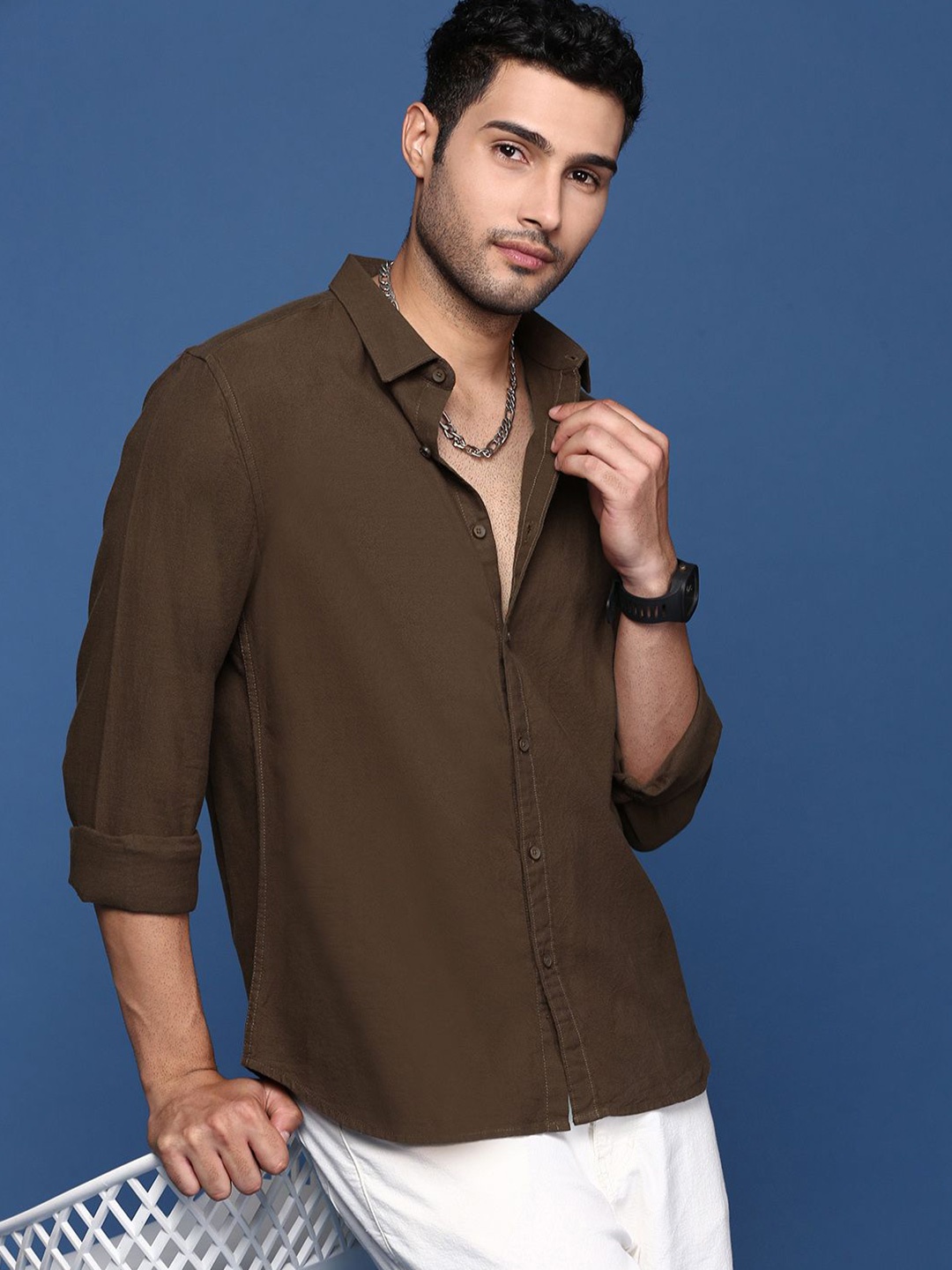 

SHOWOFF Men Standard Slim Fit Opaque Casual Shirt, Brown