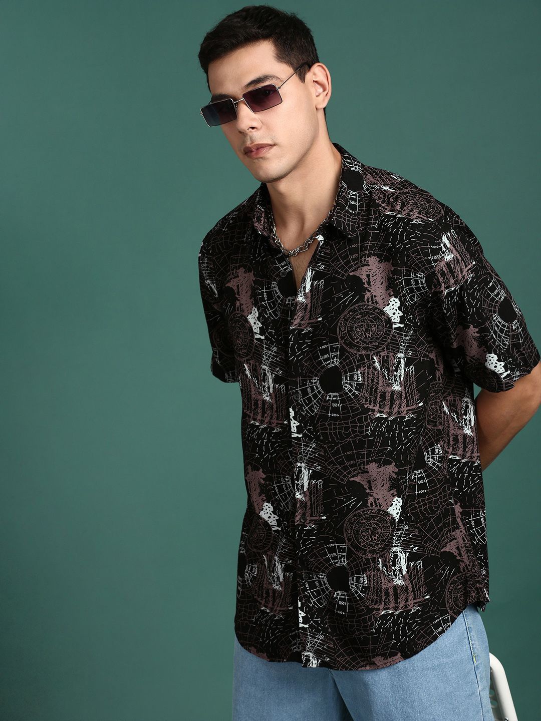 

SHOWOFF Men Standard Slim Fit Abstract Opaque Printed Casual Shirt, Black