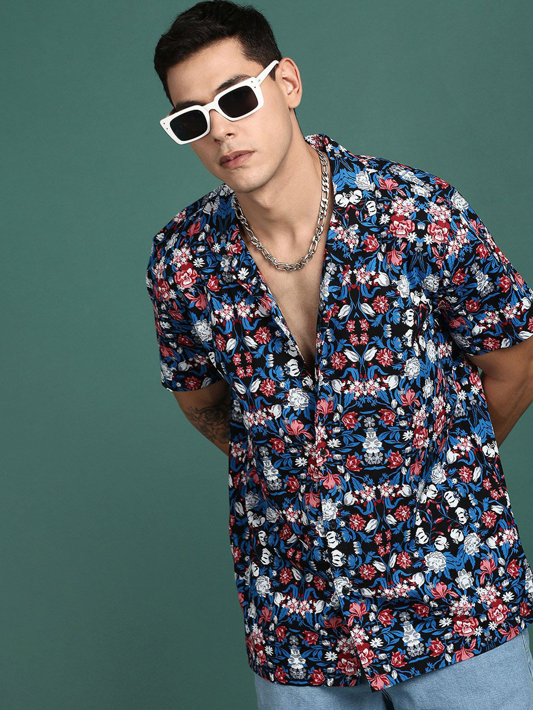 

SHOWOFF Men Premium Floral Opaque Printed Casual Shirt, Blue