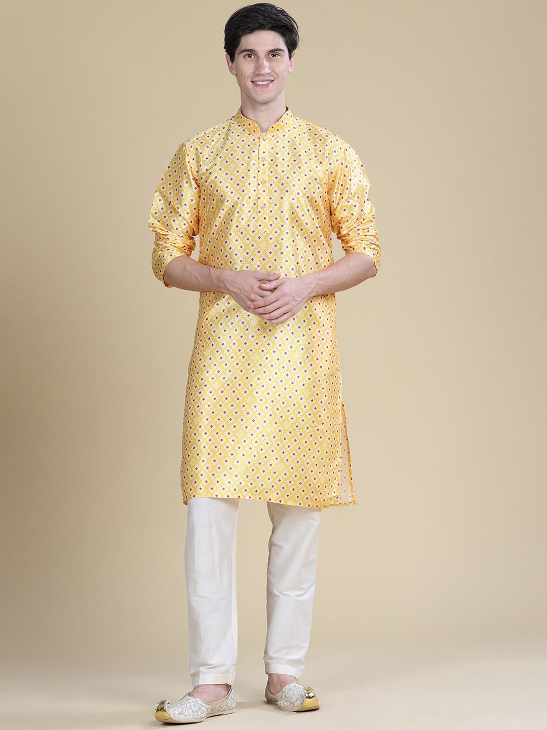 

Anouk Ethnic Motifs Printed Mandarin Collar Straight Kurta, Yellow