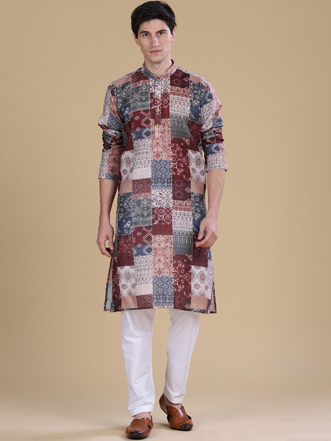 

Anouk Abstract Printed Mandarin Collar Cotton Straight Kurta, Maroon