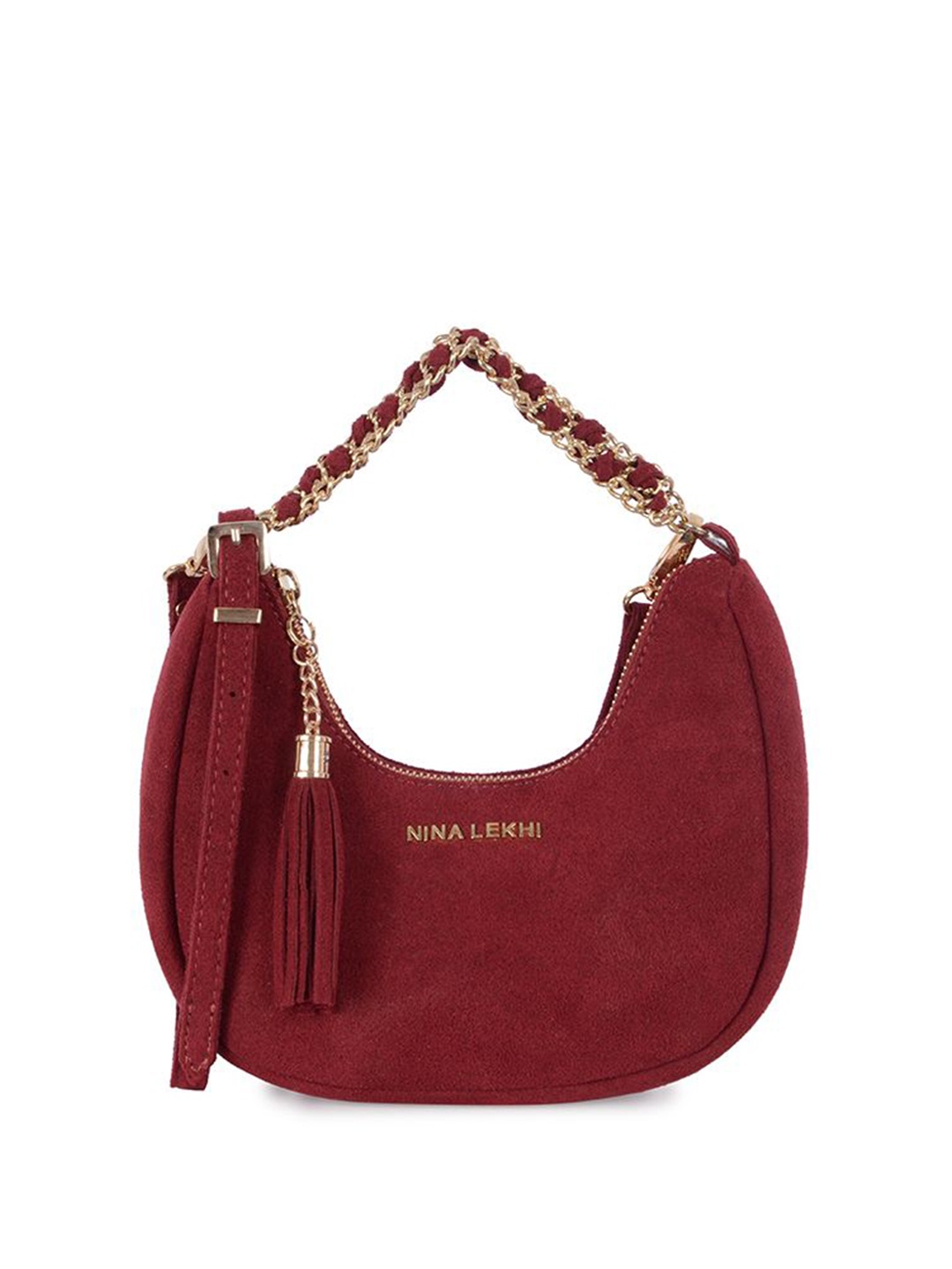 

Baggit Structured Hobo Bag with Tasselled, Red