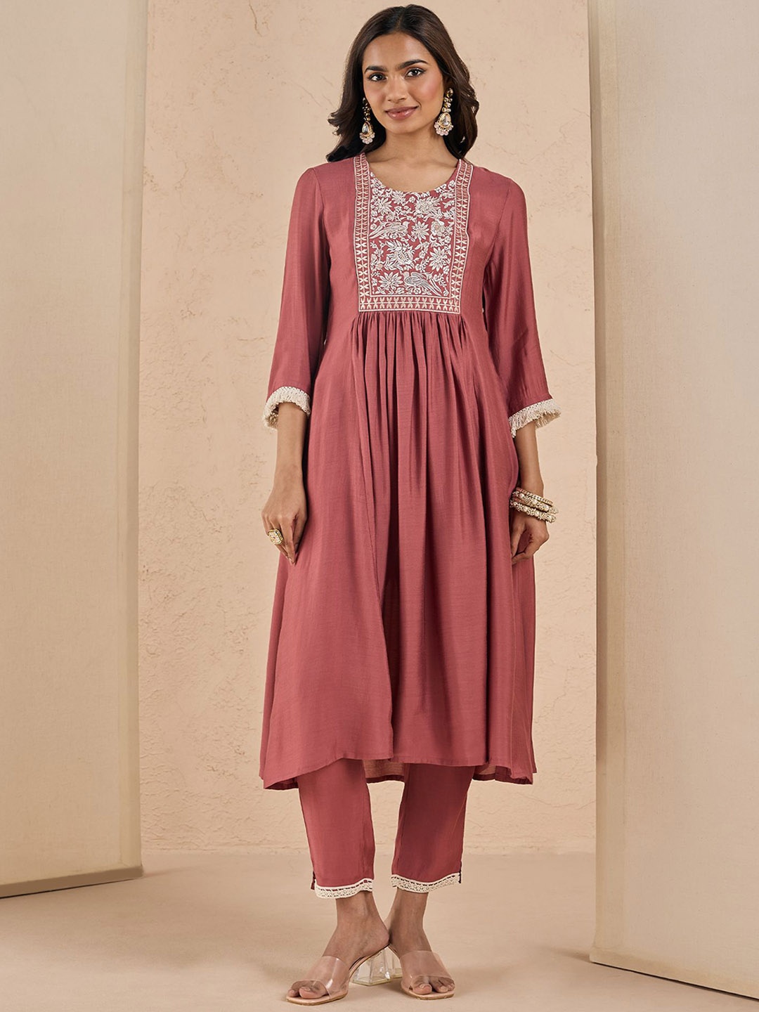 

Likha Smooth Art Silk Fit & Flare Emboidered Kurta with Pant & Dupatta, Pink