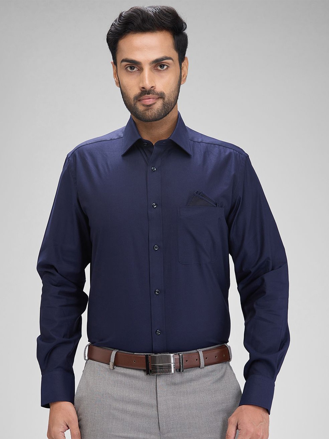 

Park Avenue Men Solid Opaque Spread Collar Formal Shirt, Blue