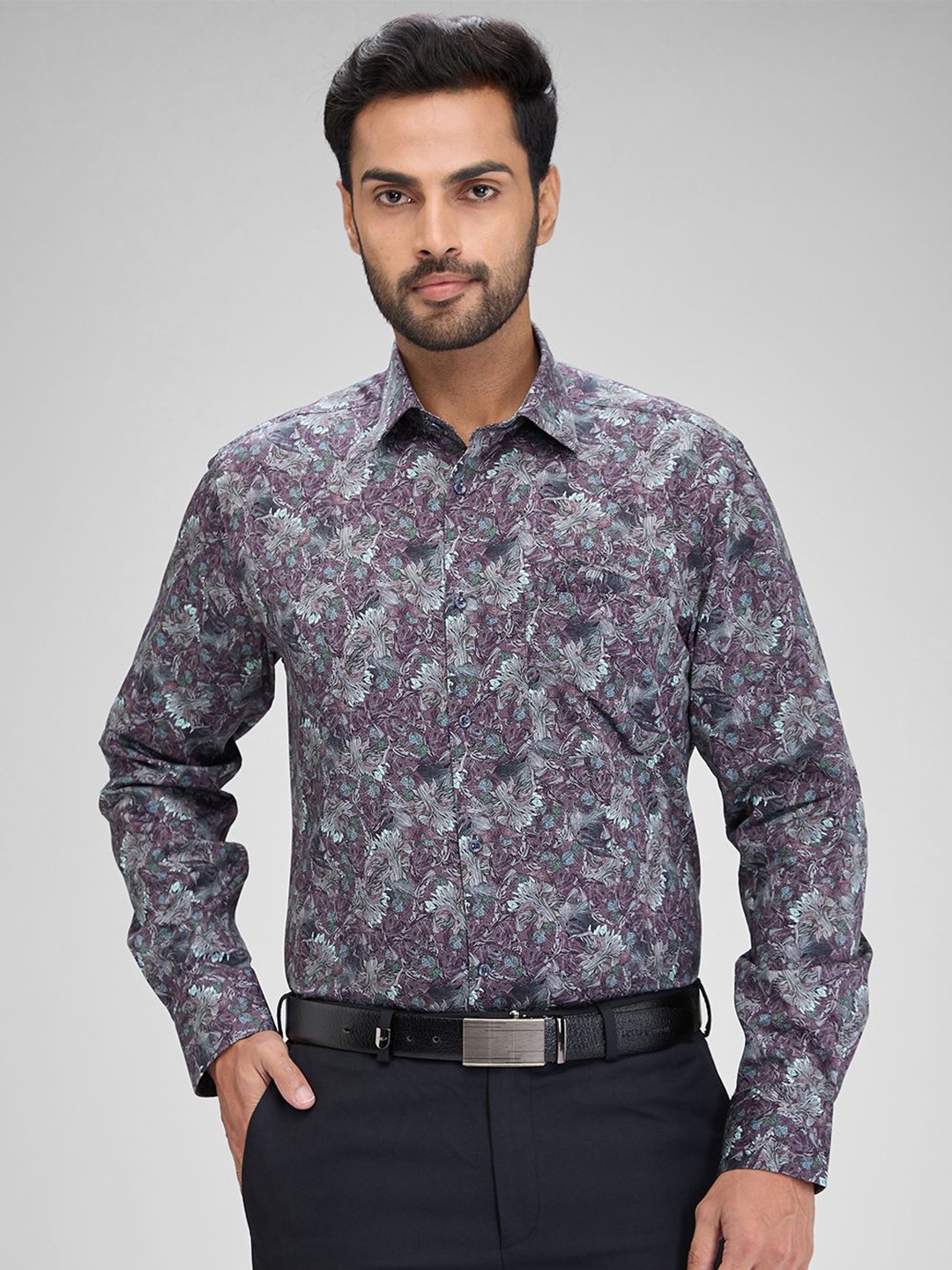 

Park Avenue Men Opaque Floral Printed Spread Collar Formal Shirt, Violet