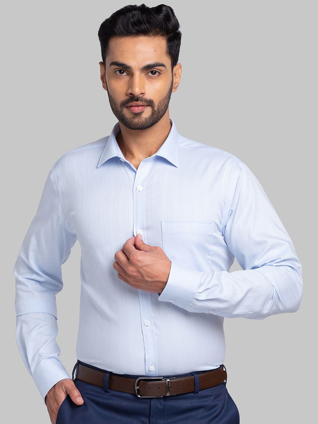 

Park Avenue Men Opaque Striped Slim Fit Spread Collar Formal Shirt, Blue