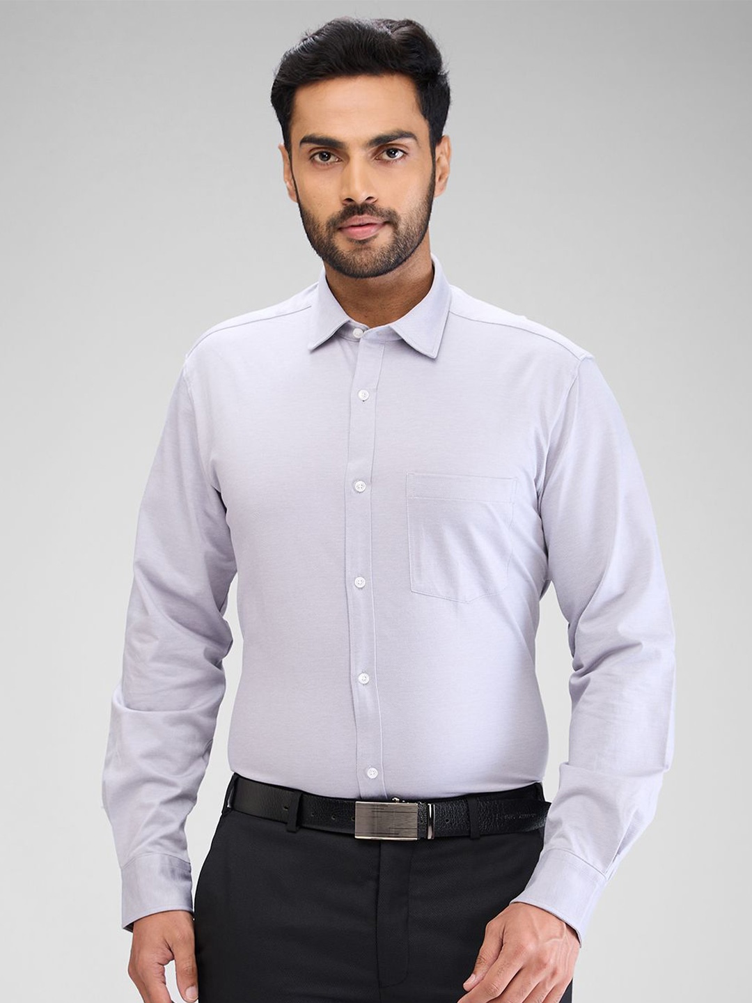 

Park Avenue Men Textured Opaque Spread Collar Formal Slim Fit Shirt, Grey