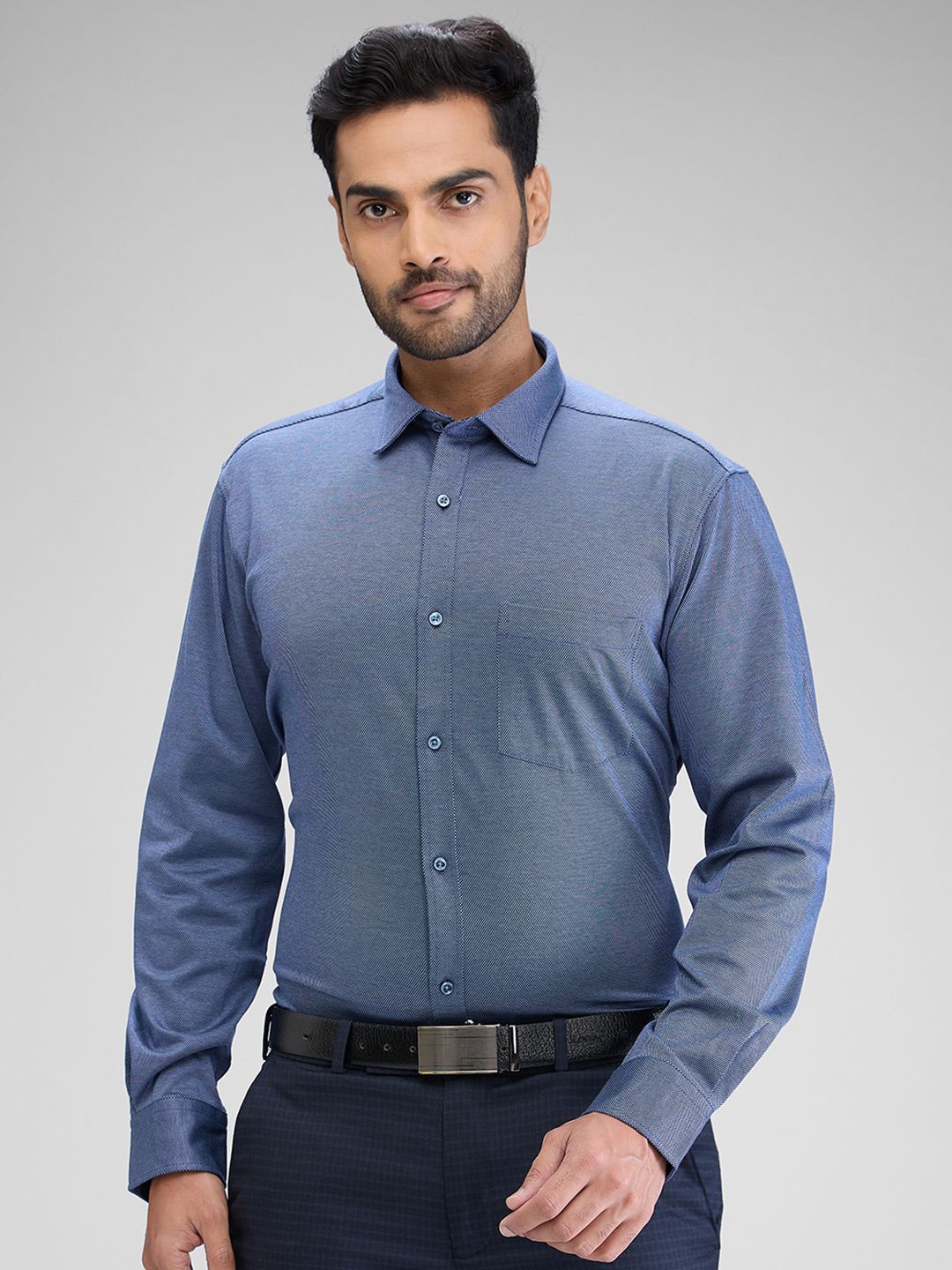 

Park Avenue Men Opaque Textured Slim Fit Spread Collar Formal Shirt, Blue