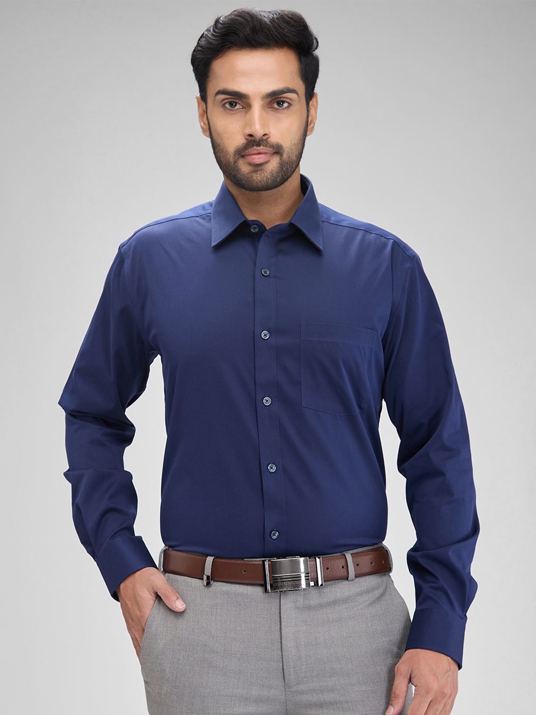 

Park Avenue Men Solid Opaque Spread Collar Formal Shirt, Blue