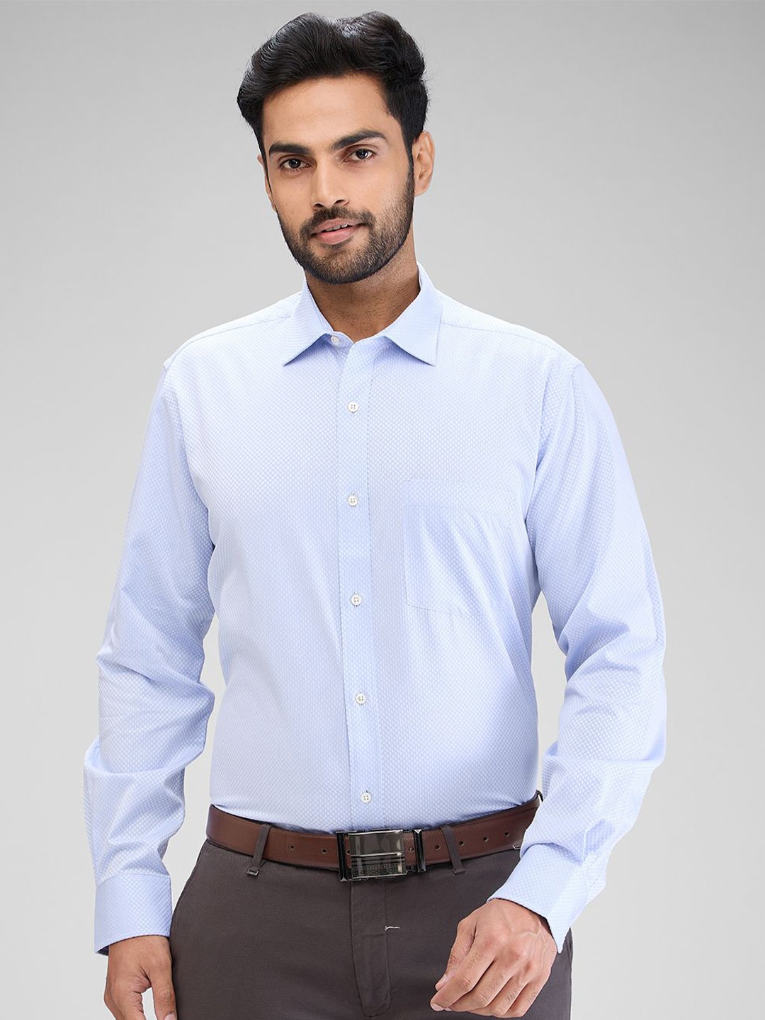

Park Avenue Men Opaque Textured Spread Collar Formal Shirt, Blue