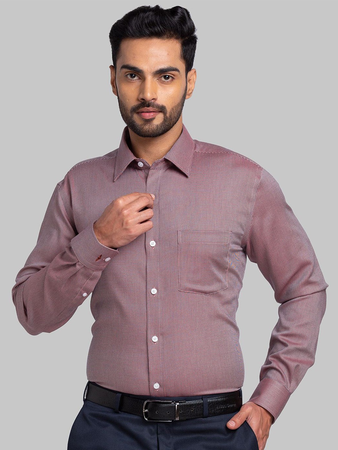 

Park Avenue Men Slim Fit Opaque Textured Spread Collar Formal Shirt, Brown
