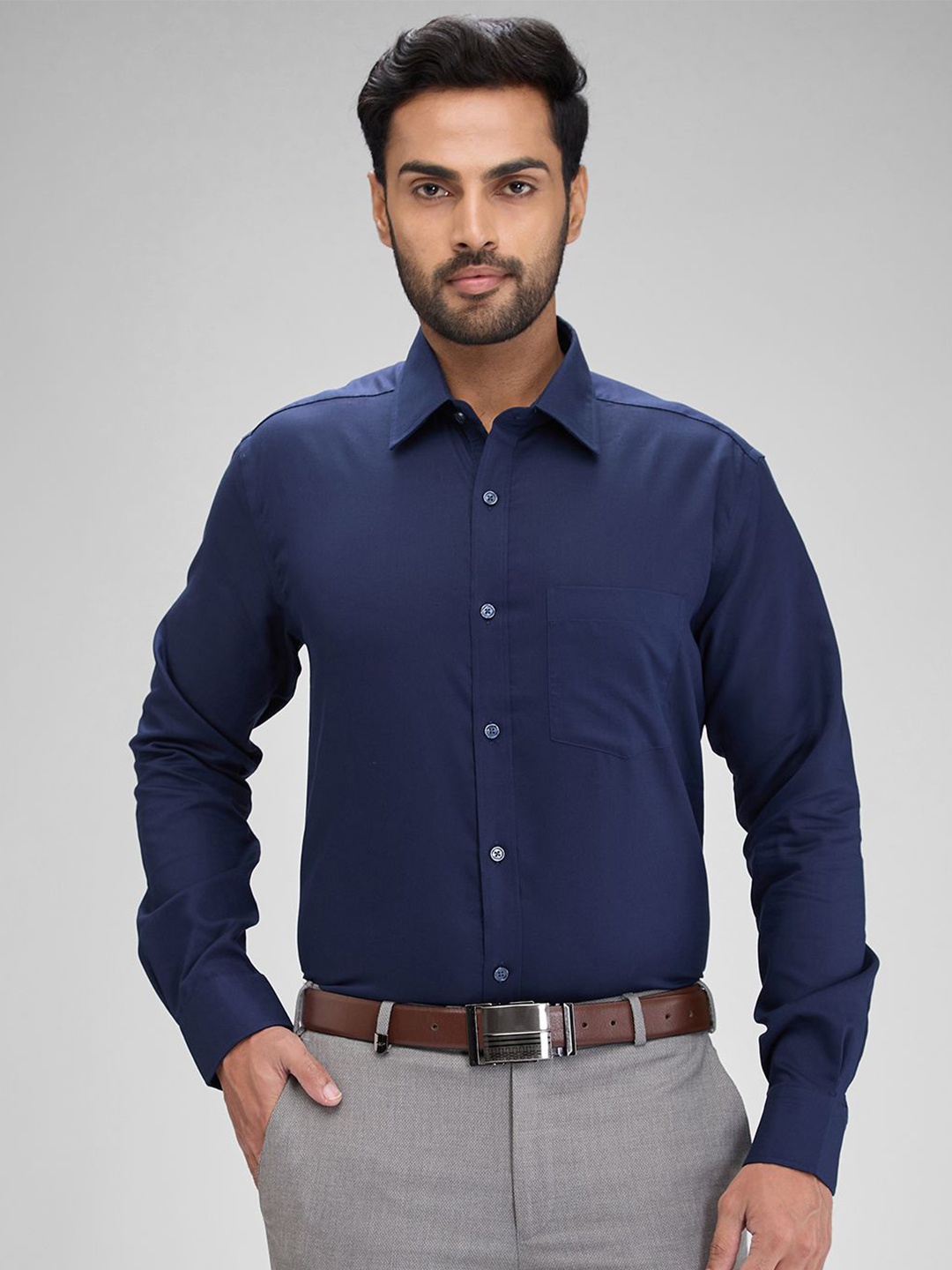 

Park Avenue Men Opaque Solid Spread Collar Formal Shirt, Blue