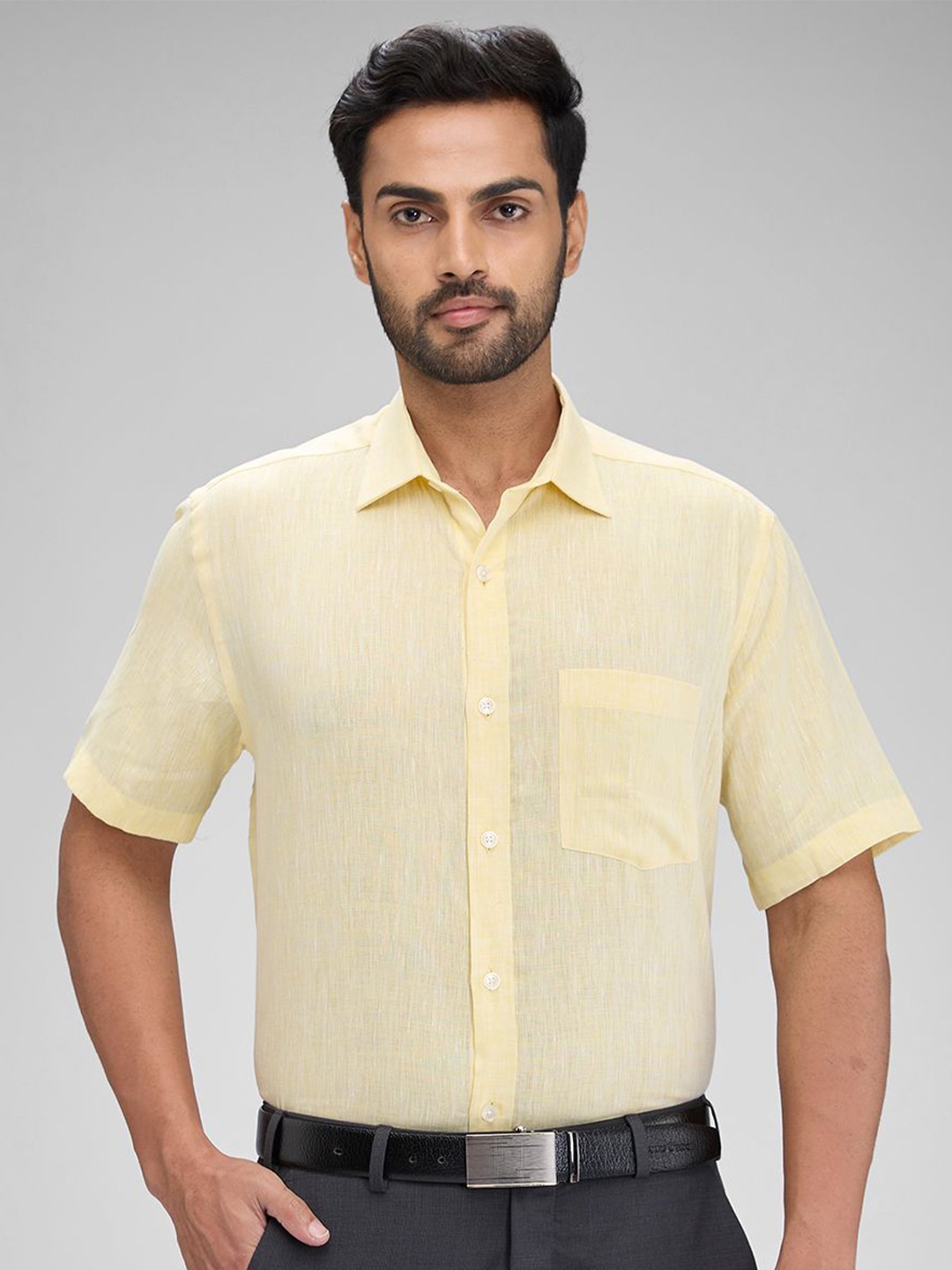 

Park Avenue Men Opaque Solid Spread Collar Formal Shirt, Yellow