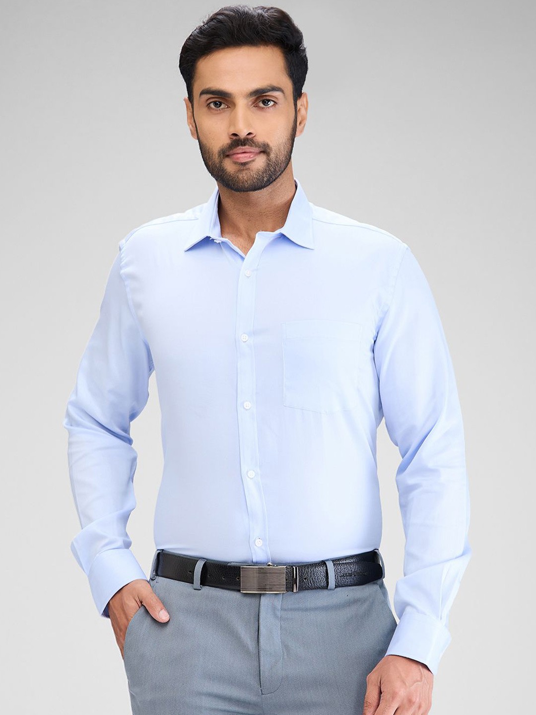 

Park Avenue Men Slim Fit Opaque Solid Spread Collar Formal Shirt, Blue