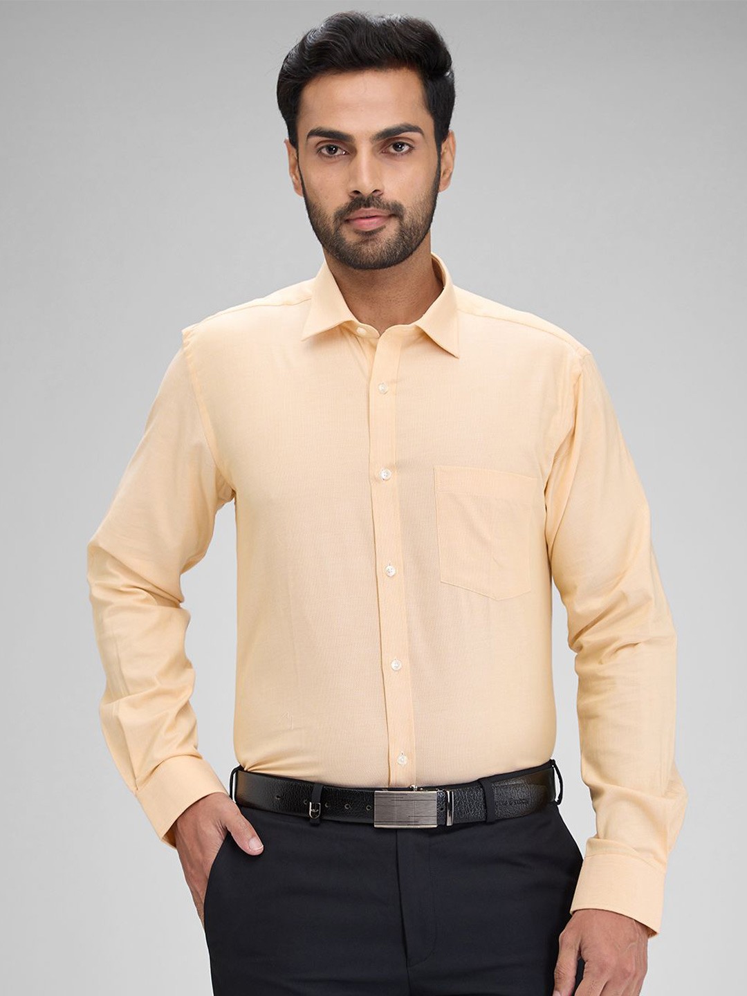

Park Avenue Men Slim Fit Opaque Striped Spread Collar Formal Shirt, Yellow