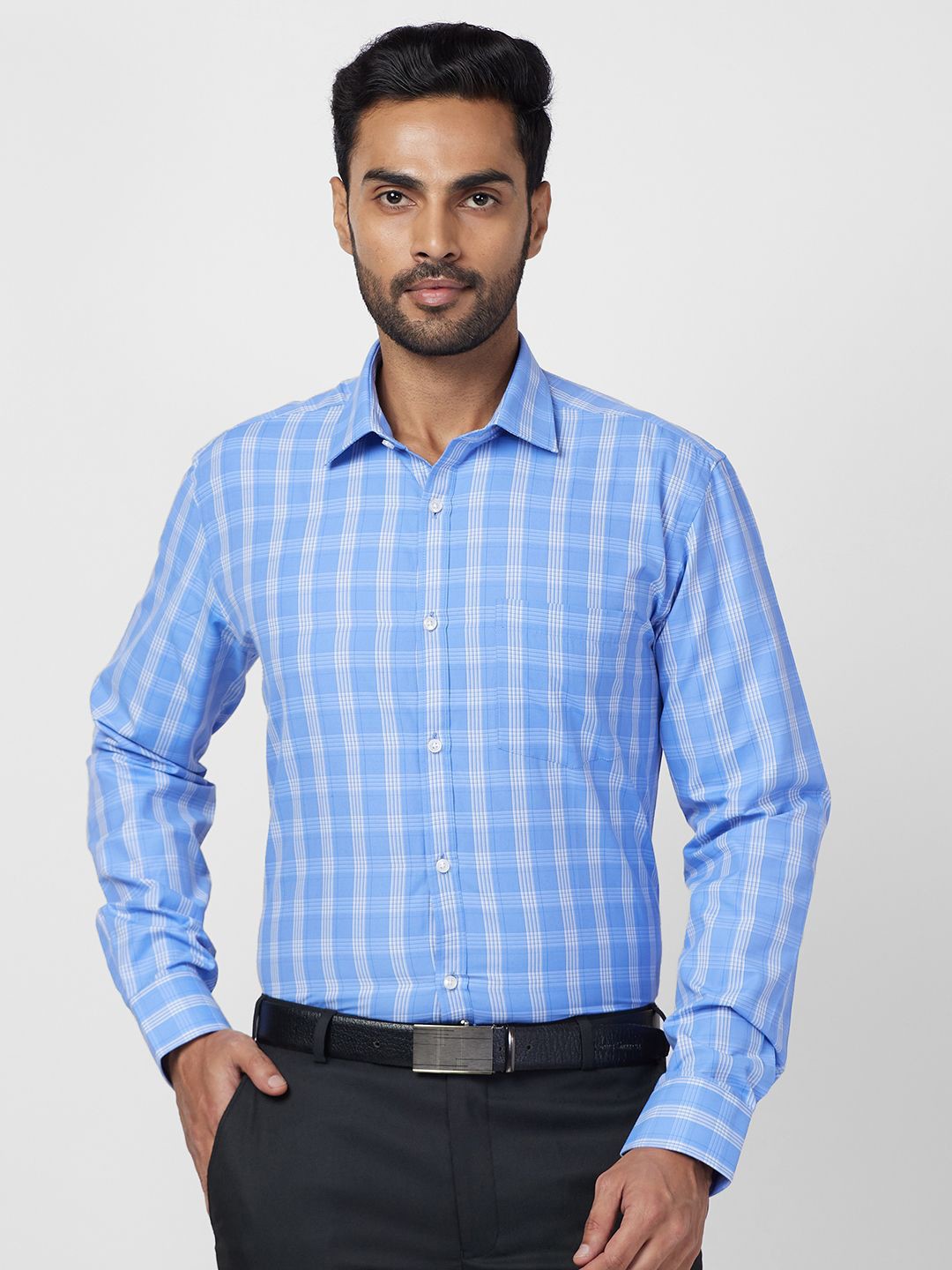 

Park Avenue Men Slim Fit Opaque Checked Casual Shirt, Blue