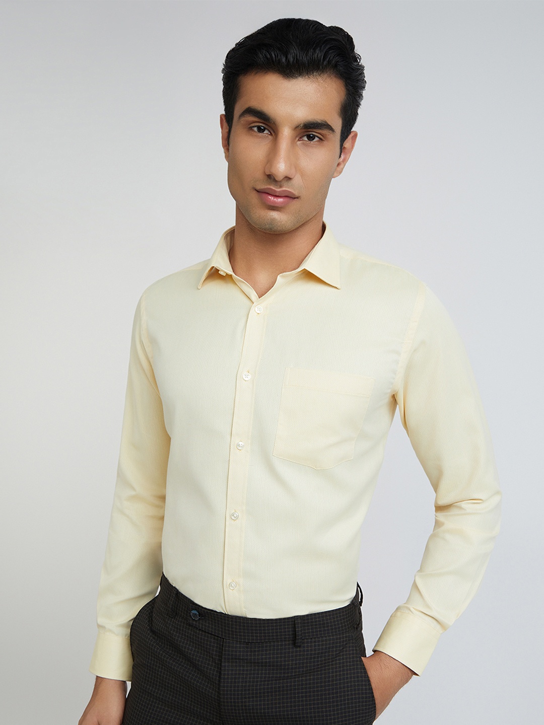 

Park Avenue Men Slim Fit Opaque Striped Spread Collar Formal Shirt, Yellow