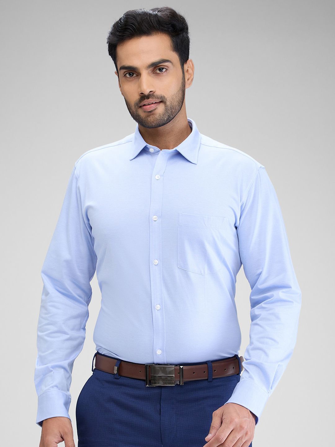 

Park Avenue Men Opaque Solid Slim Fit Spread Collar Formal Shirt, Blue