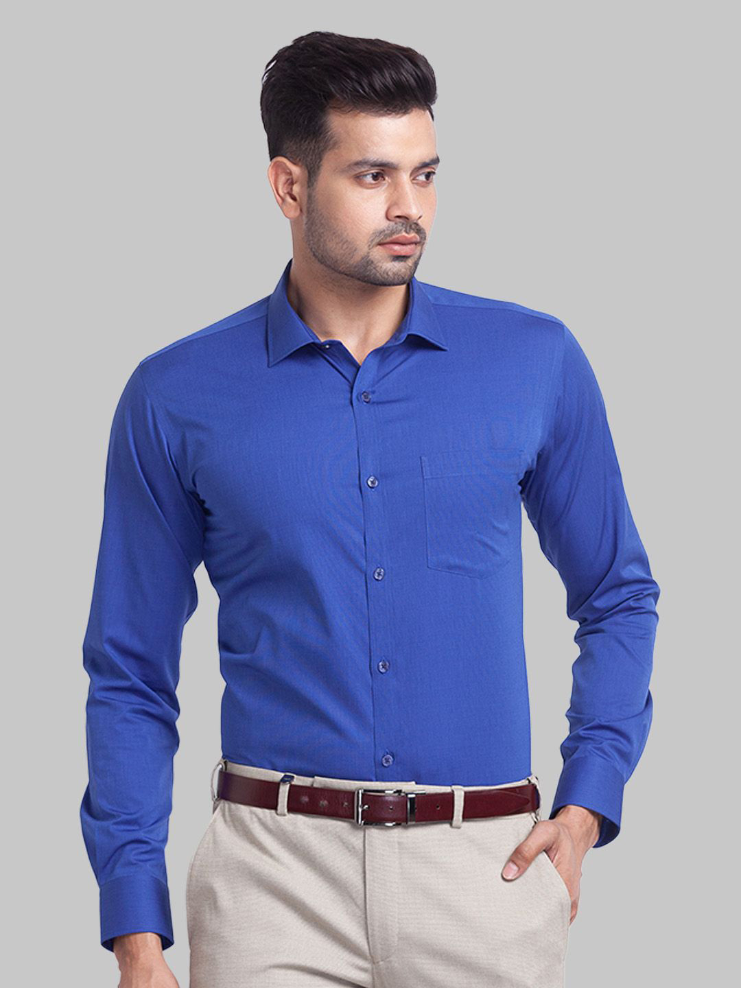 

Park Avenue Men Opaque Solid Slim Fit Spread Collar Formal Shirt, Blue