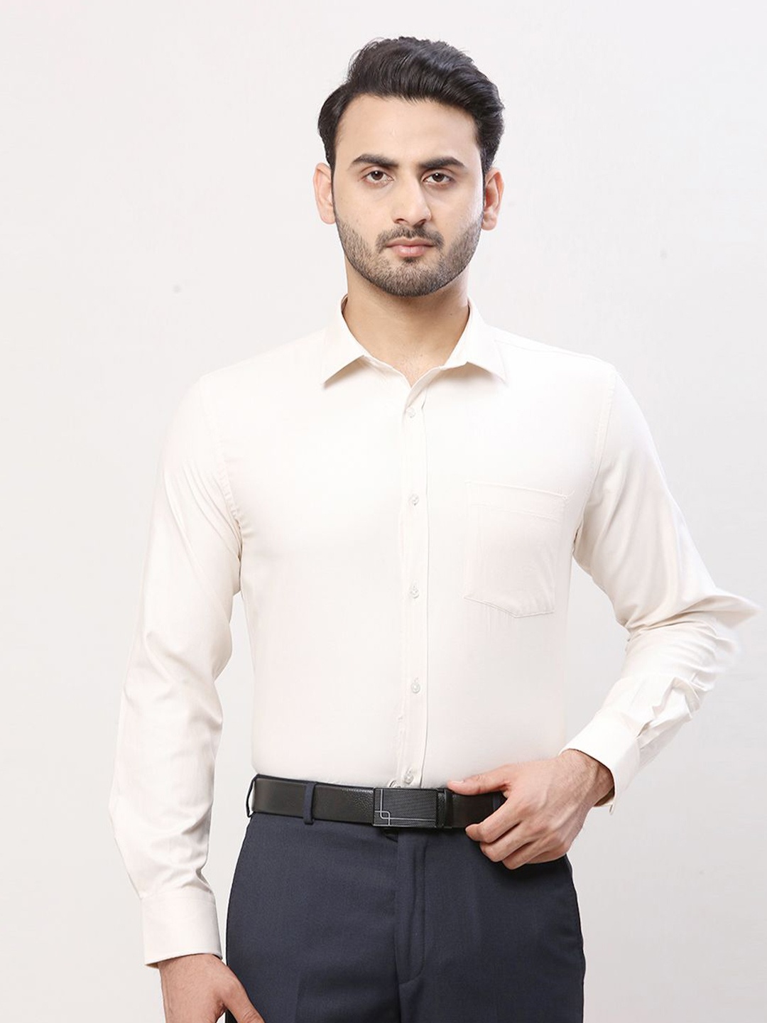 

Park Avenue Men Slim Fit Opaque Textured Spread Collar Formal Shirt, Beige