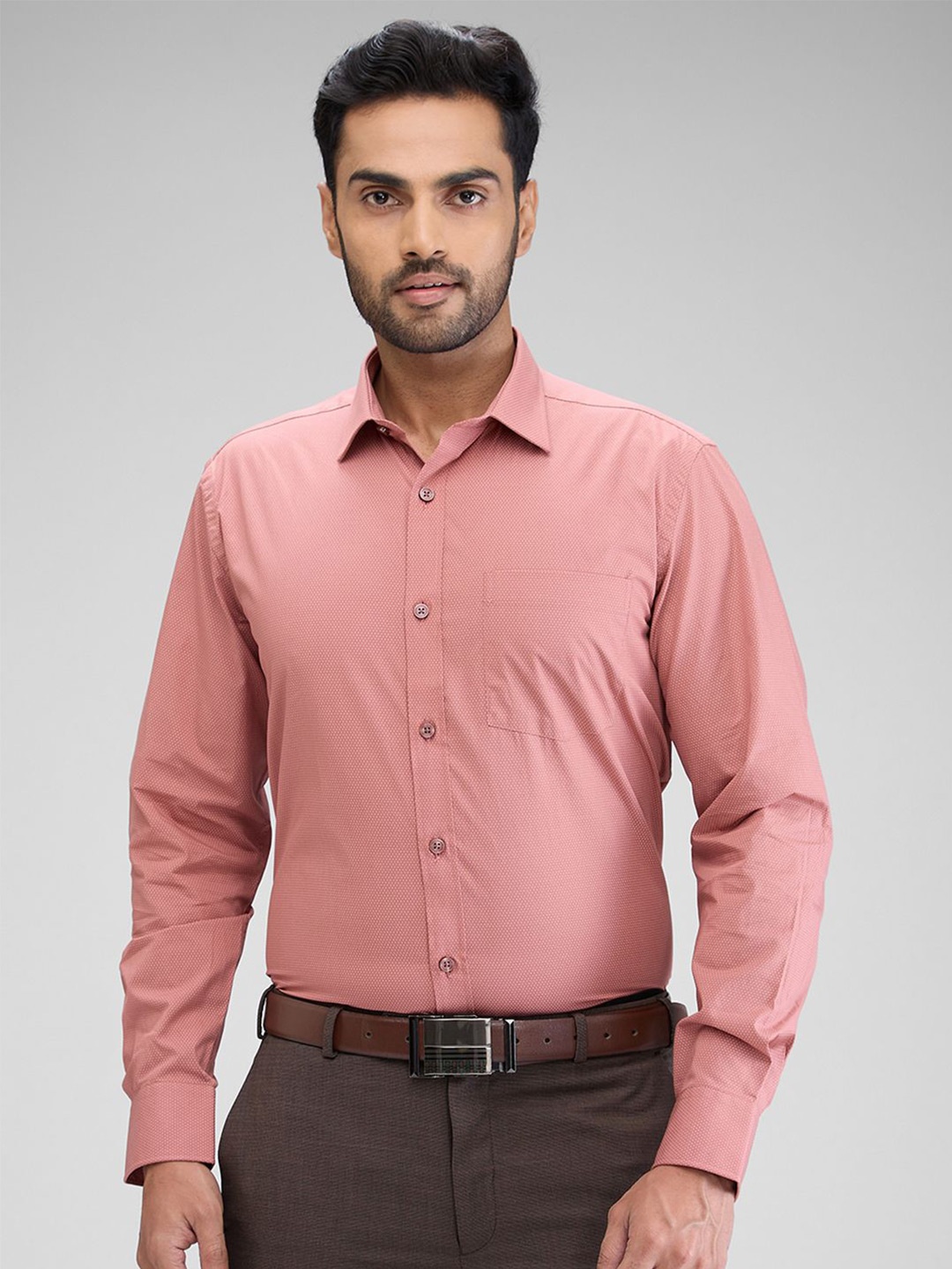 

Park Avenue Men Opaque Micro Ditsy Printed Spread Collar Formal Shirt, Pink