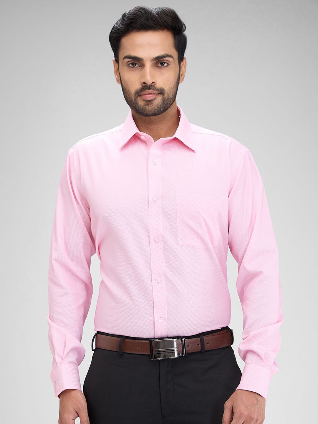 

Park Avenue Men Opaque Textured Spread Collar Formal Shirt, Pink