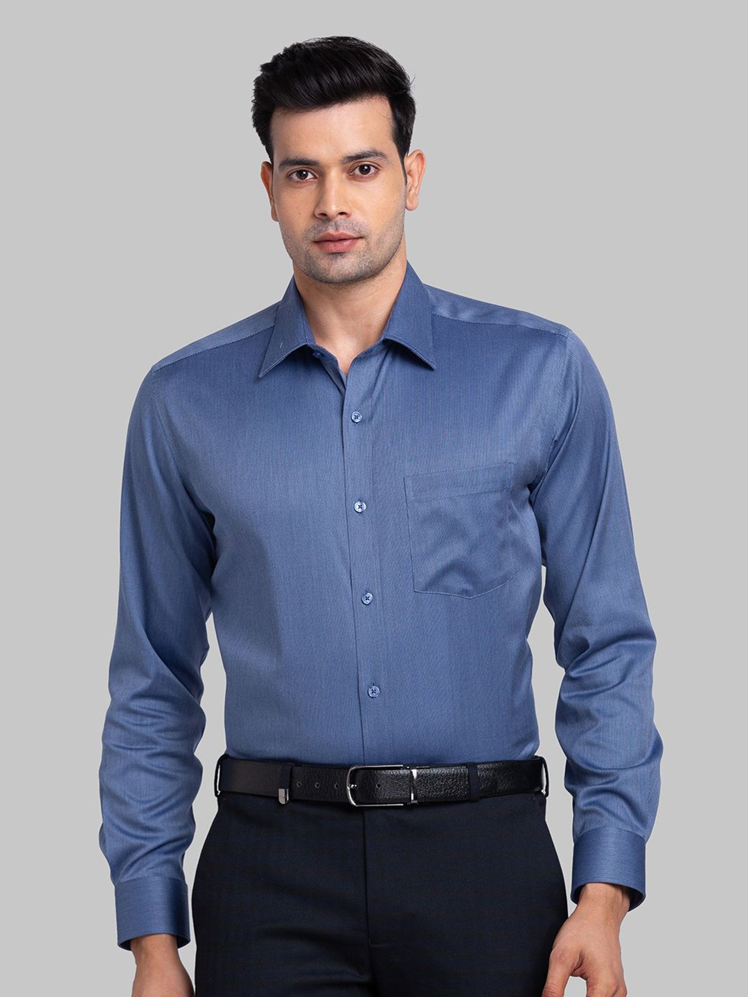 

Park Avenue Men Solid Opaque Spread Collar Formal Shirt, Blue