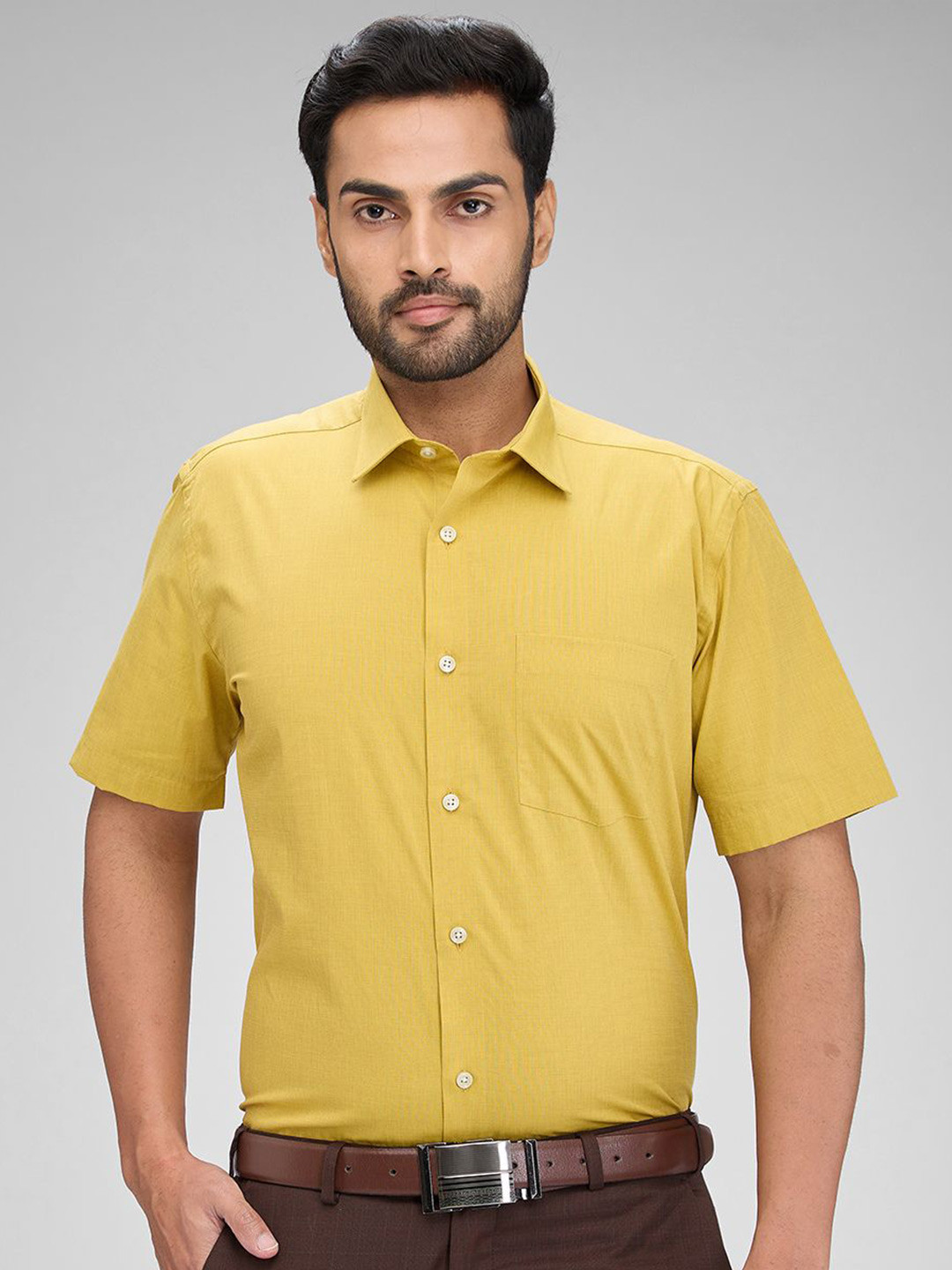 

Park Avenue Men Solid Opaque Spread Collar Formal Shirt, Yellow