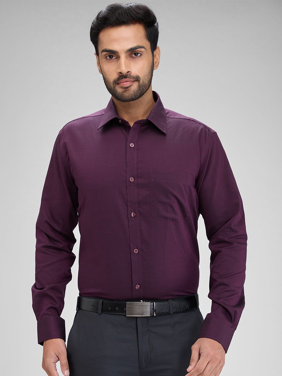 

Park Avenue Men Opaque Solid Spread Collar Formal Shirt, Violet