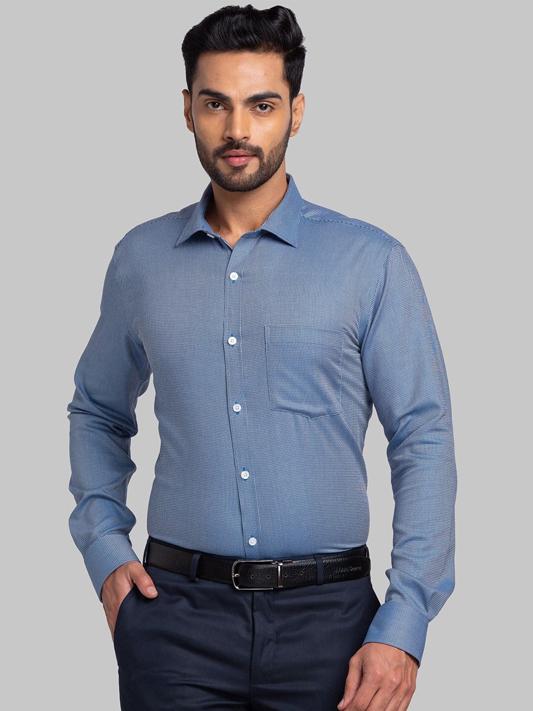 

Park Avenue Men Slim Fit Opaque Textured Spread Collar Formal Shirt, Blue
