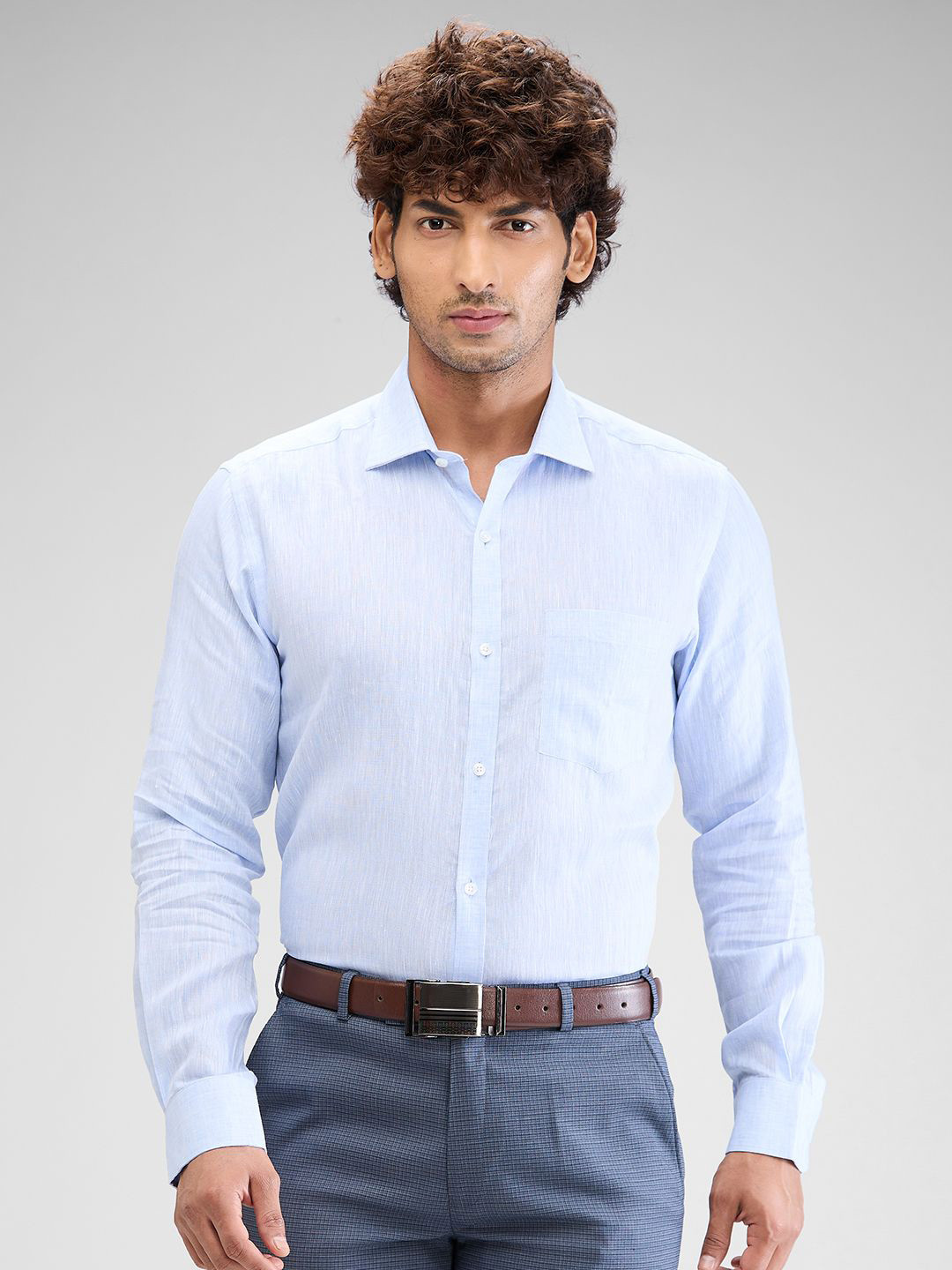 

Park Avenue Men Slim Fit Opaque Spread Collar Formal Shirt, Blue