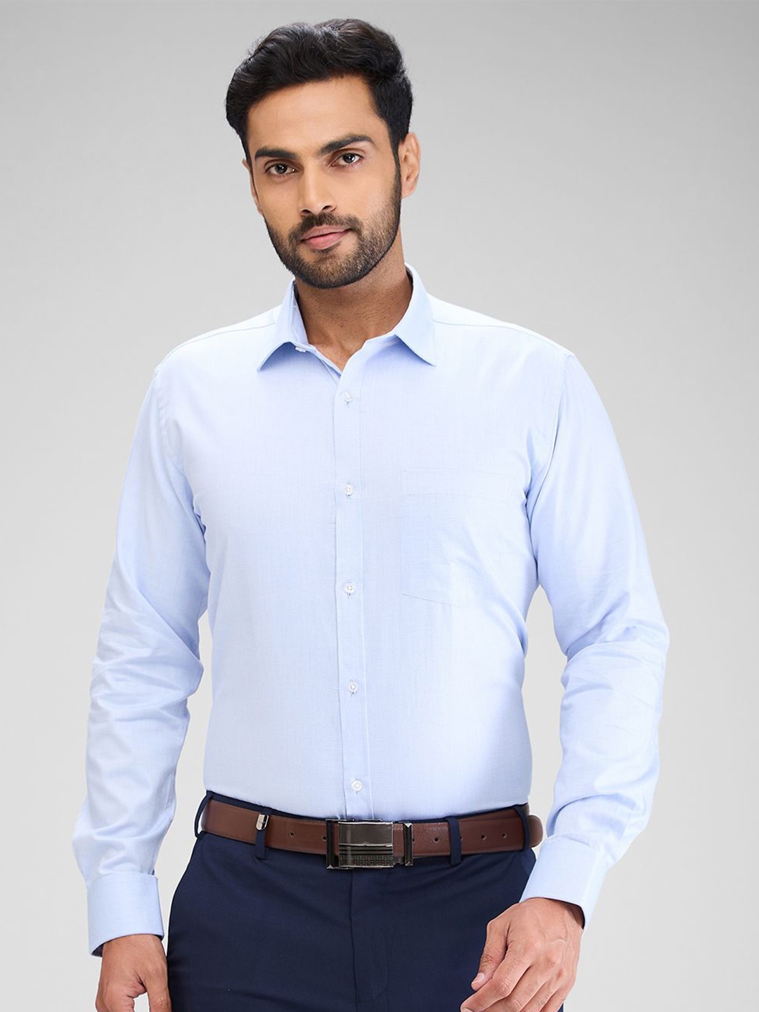 

Park Avenue Men Slim Fit Opaque Spread Collar Formal Shirt, Blue
