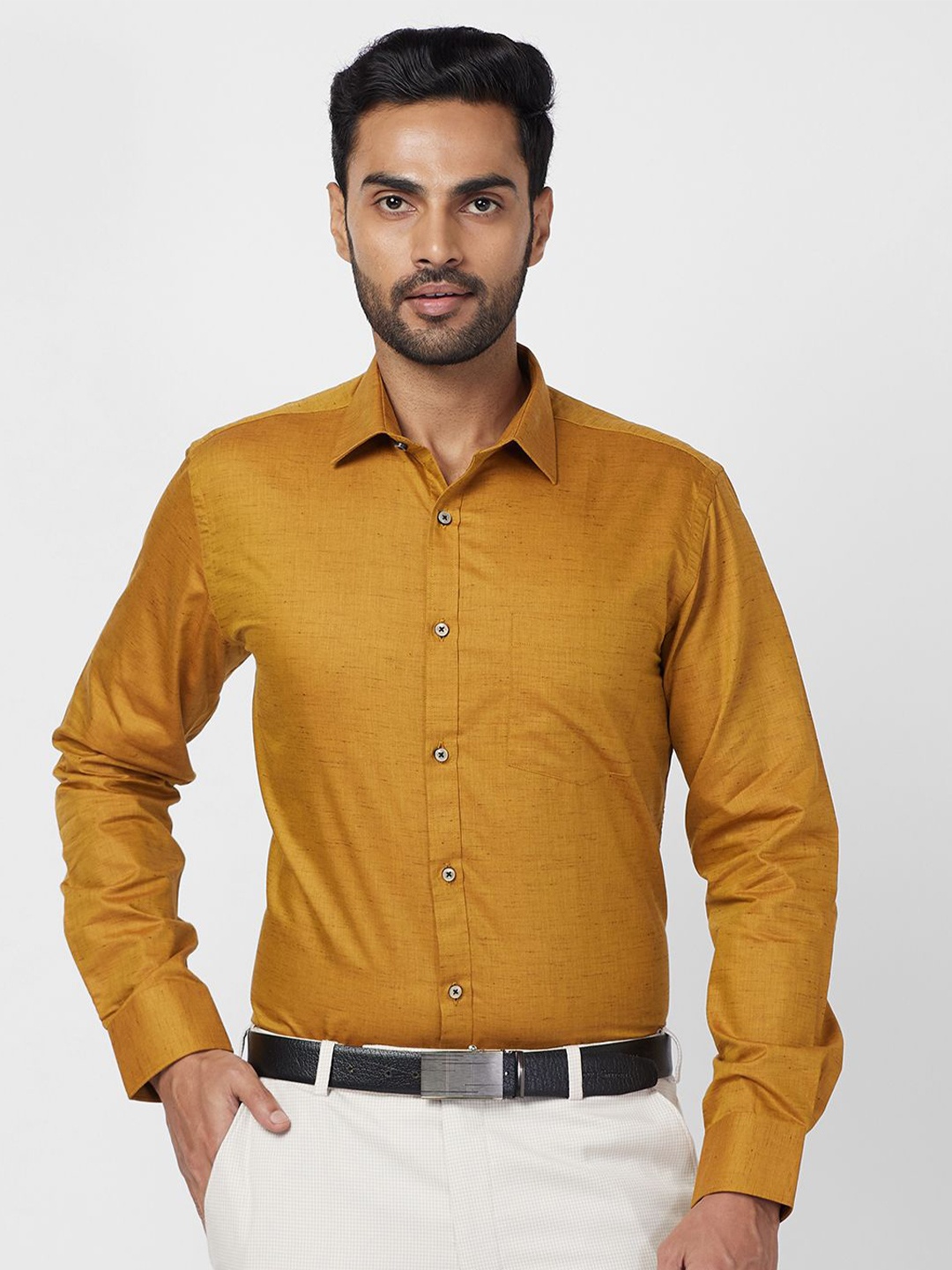 

Park Avenue Men Slim Fit Opaque Spread Collar Formal Shirt, Yellow