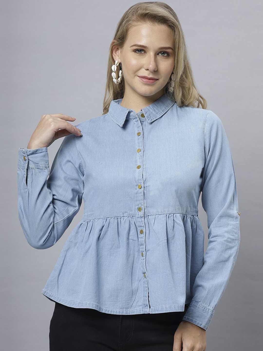 

DressBerry Women Solid Classic Opaque Casual Shirt, Blue