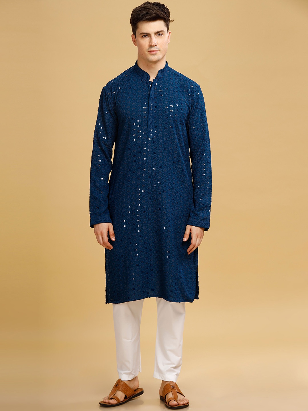 

Anouk Pure Cotton Geometric Sequence Embroidered Kurta and Pyjama, Blue