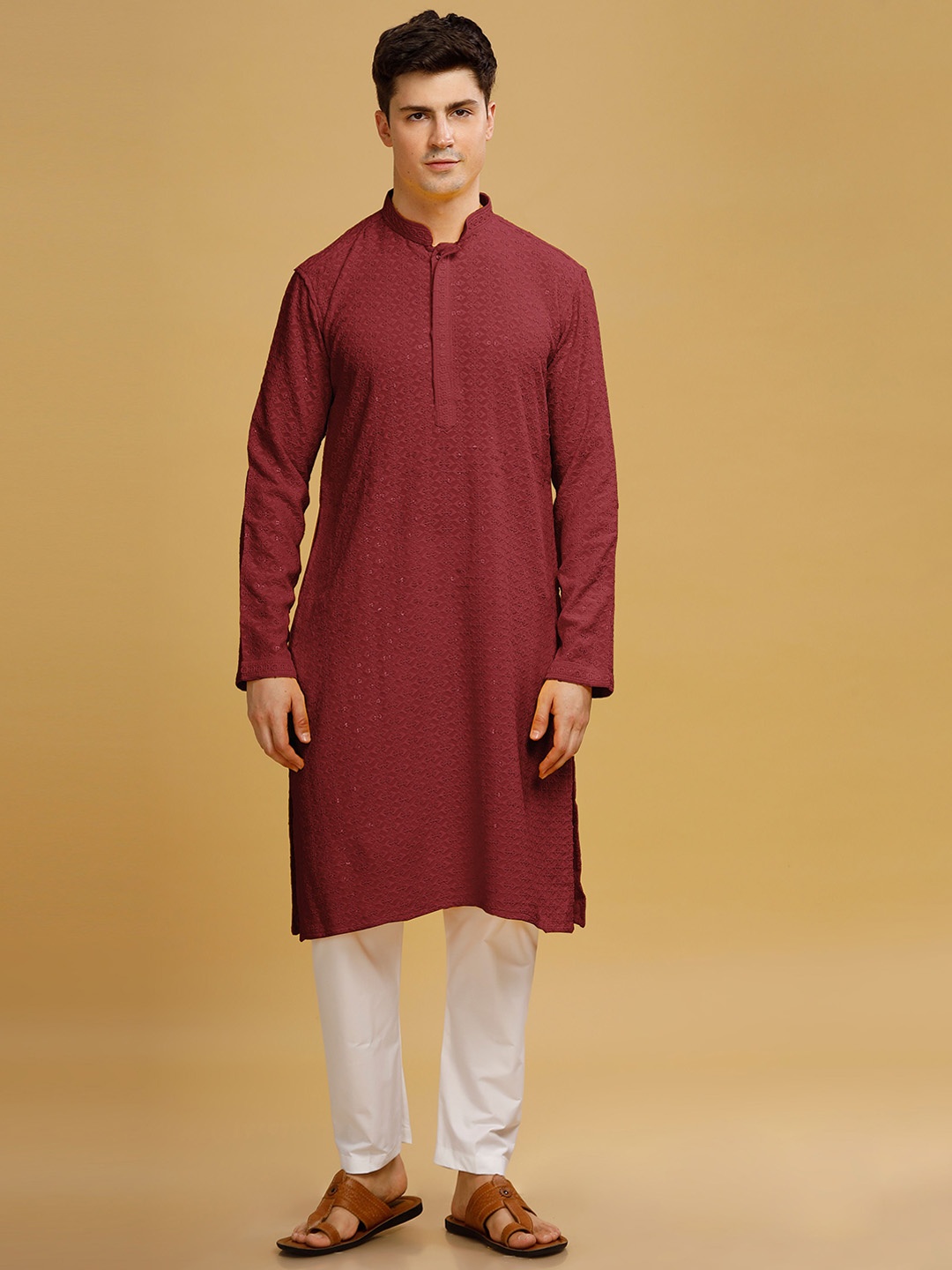 

Anouk Pure Cotton Geometric Sequence Embroidered Kurta and Pyjama, Red