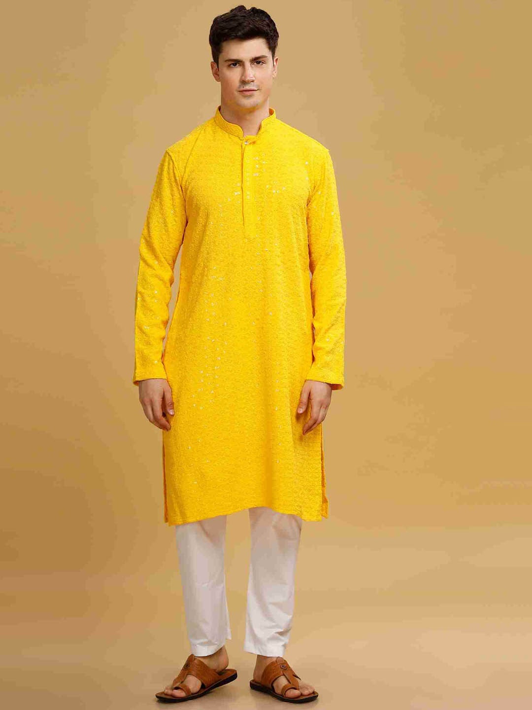 

Anouk Pure Cotton Geometric Sequence Embroidered Kurta and Pyjama, Yellow